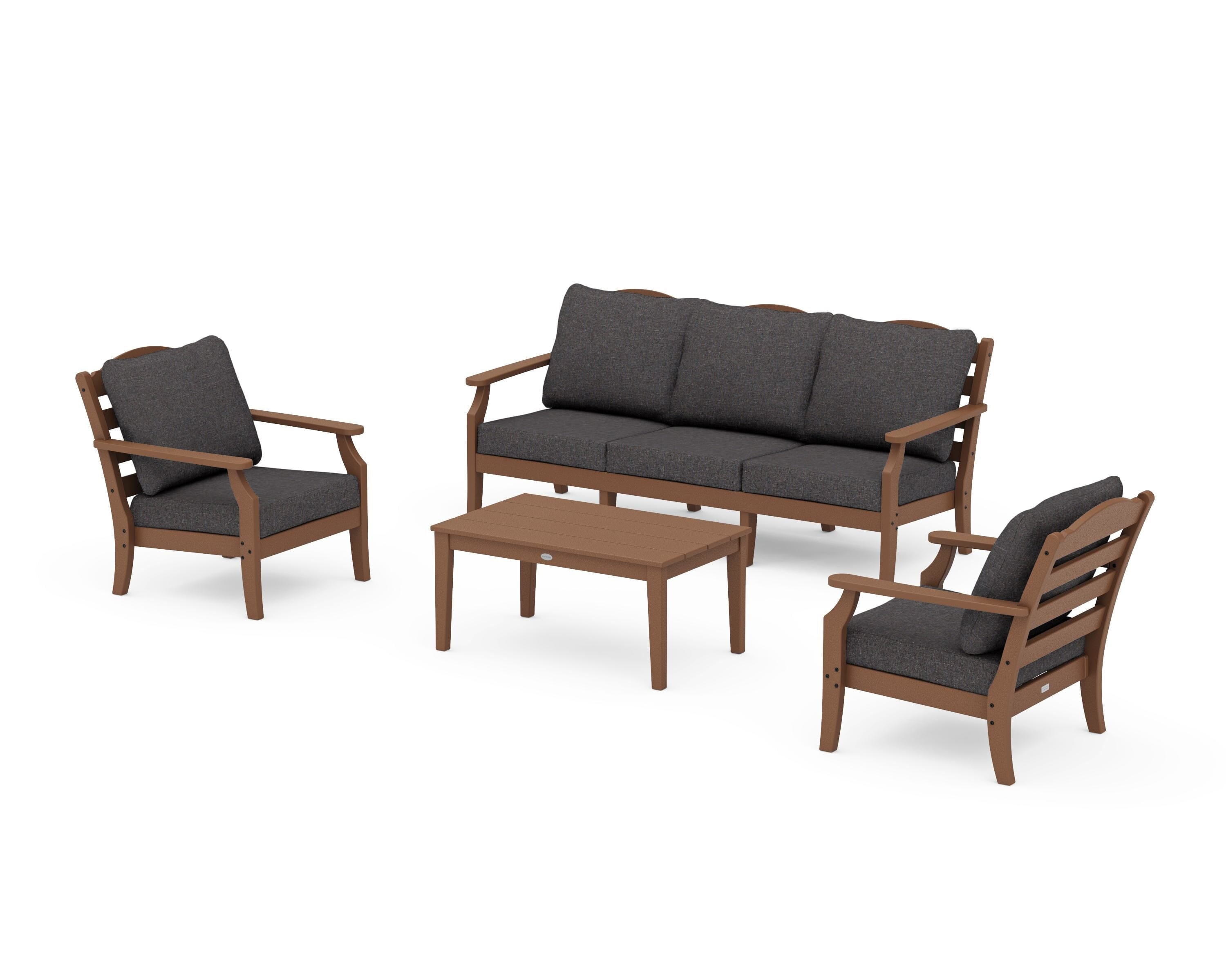 Draper James™ by POLYWOOD® Savannah 4-Piece Deep Seating Set with Sofa in Teak / Ash Charcoal