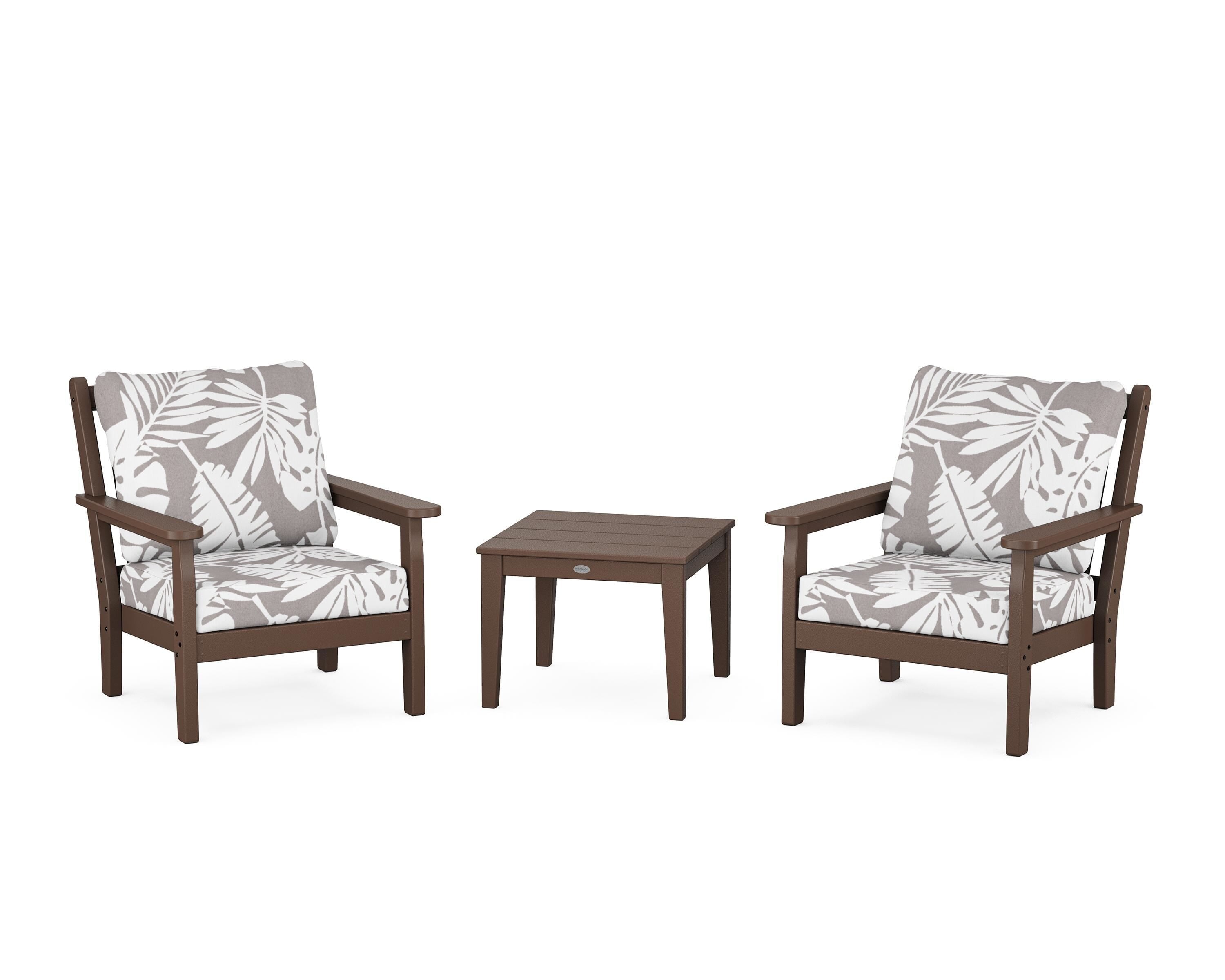 POLYWOOD® Chippendale 3-Piece Deep Seating Set in Mahogany / Leaf Grey Mist