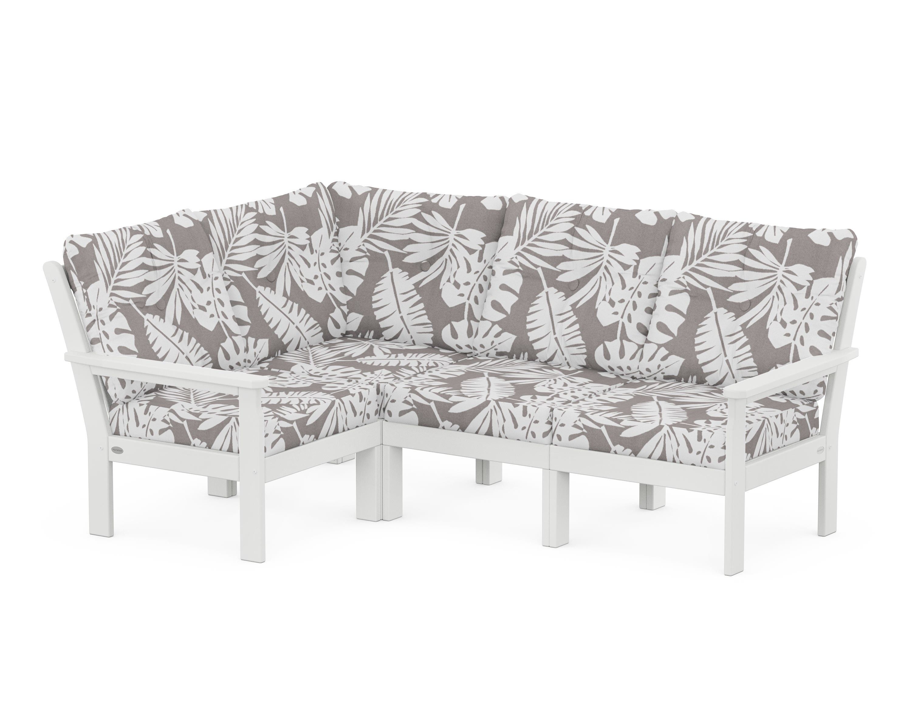 POLYWOOD® Vineyard 4-Piece Sectional in White / Leaf Grey Mist