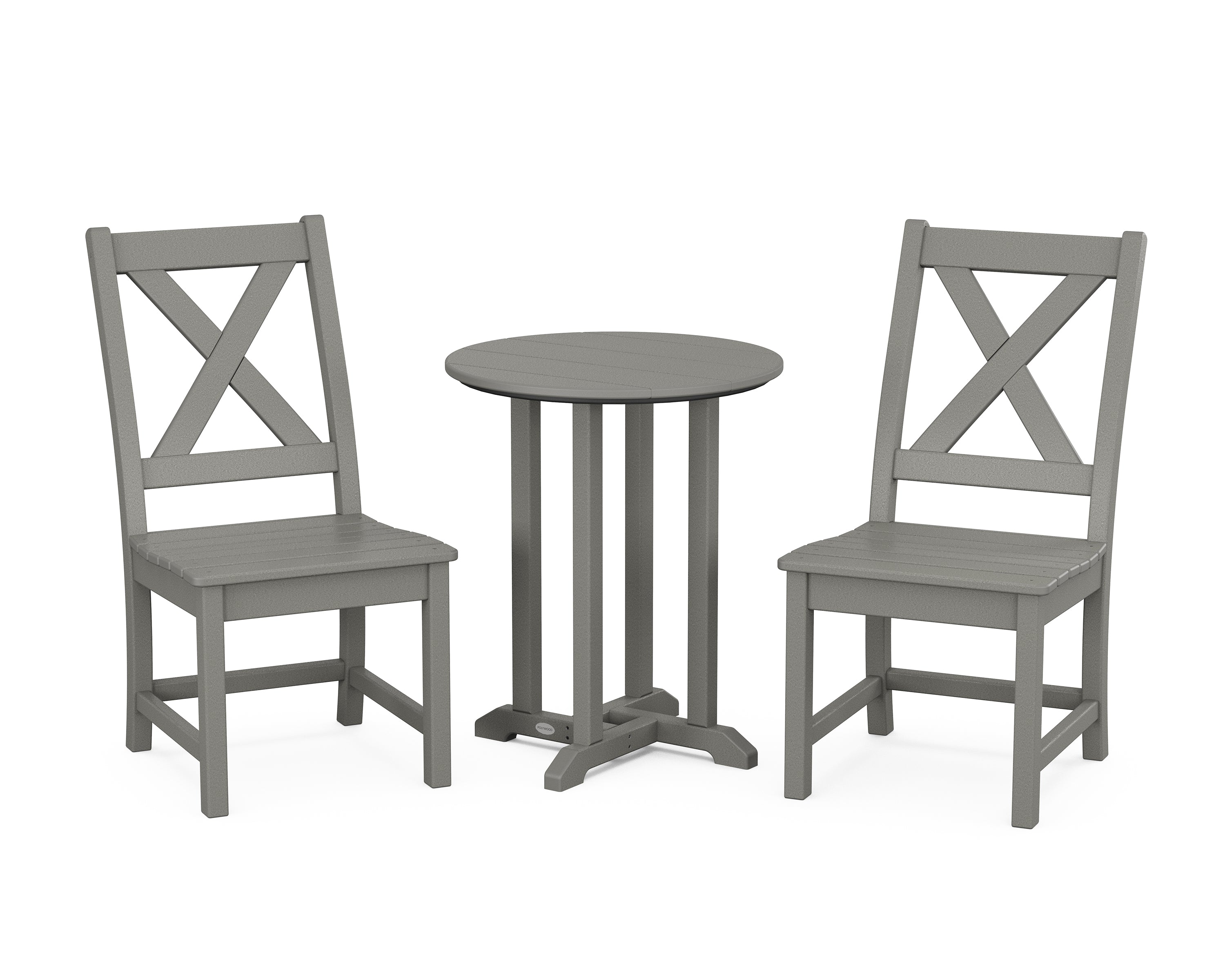 POLYWOOD® Braxton Side Chair 3-Piece Round Bistro Dining Set in Slate Grey