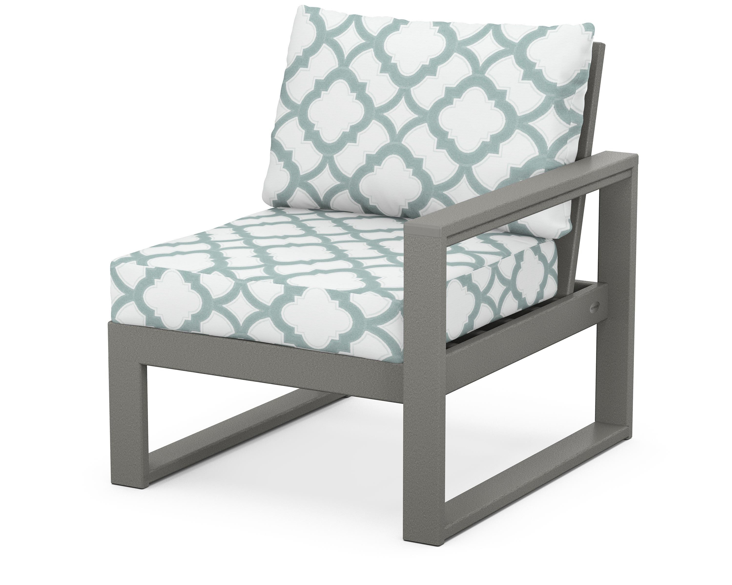 POLYWOOD® EDGE Modular Right Arm Chair in Slate Grey / Trellis Glacier Spa