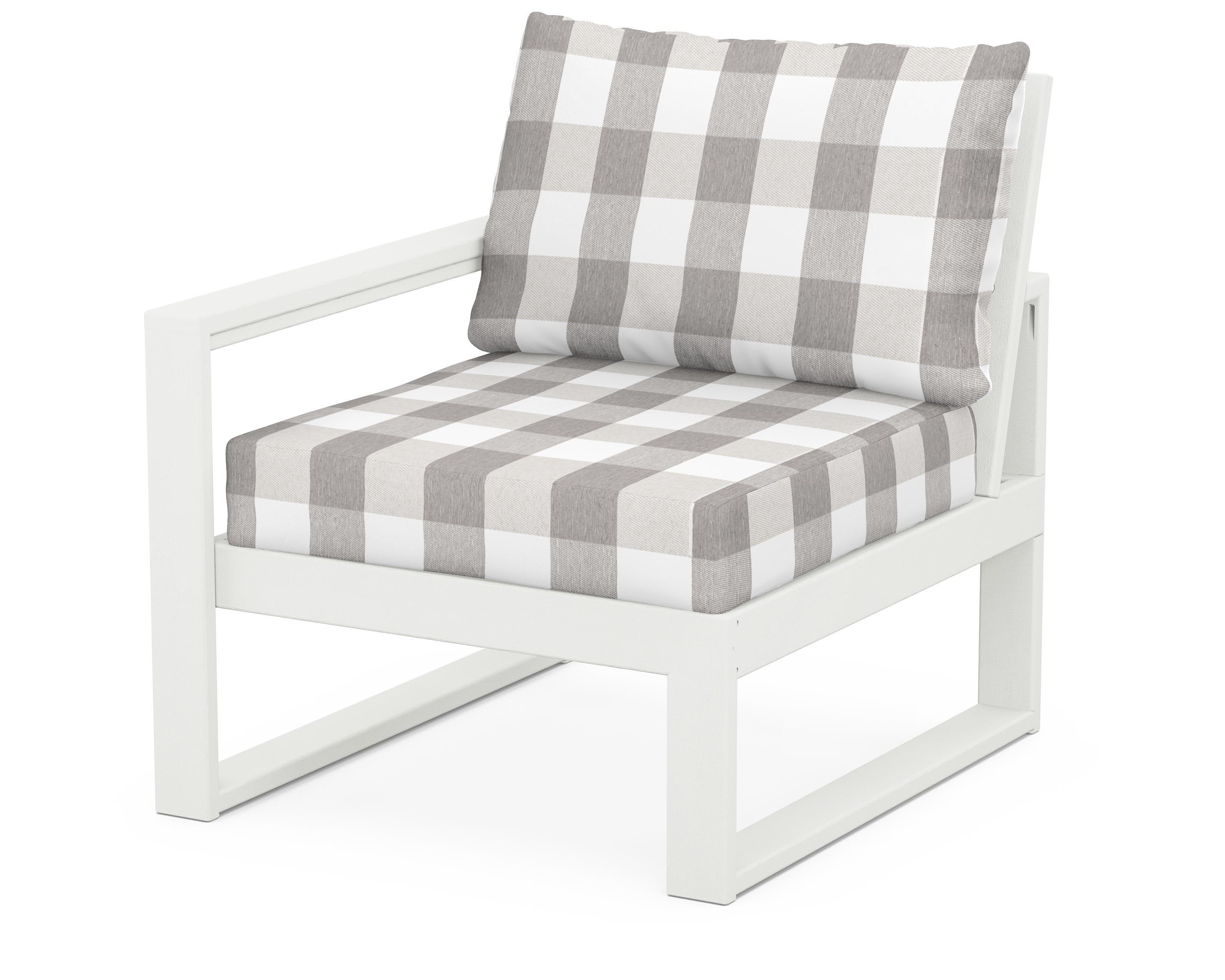 POLYWOOD® EDGE Modular Left Arm Chair in Vintage White / Buffalo Plaid Grey Mist