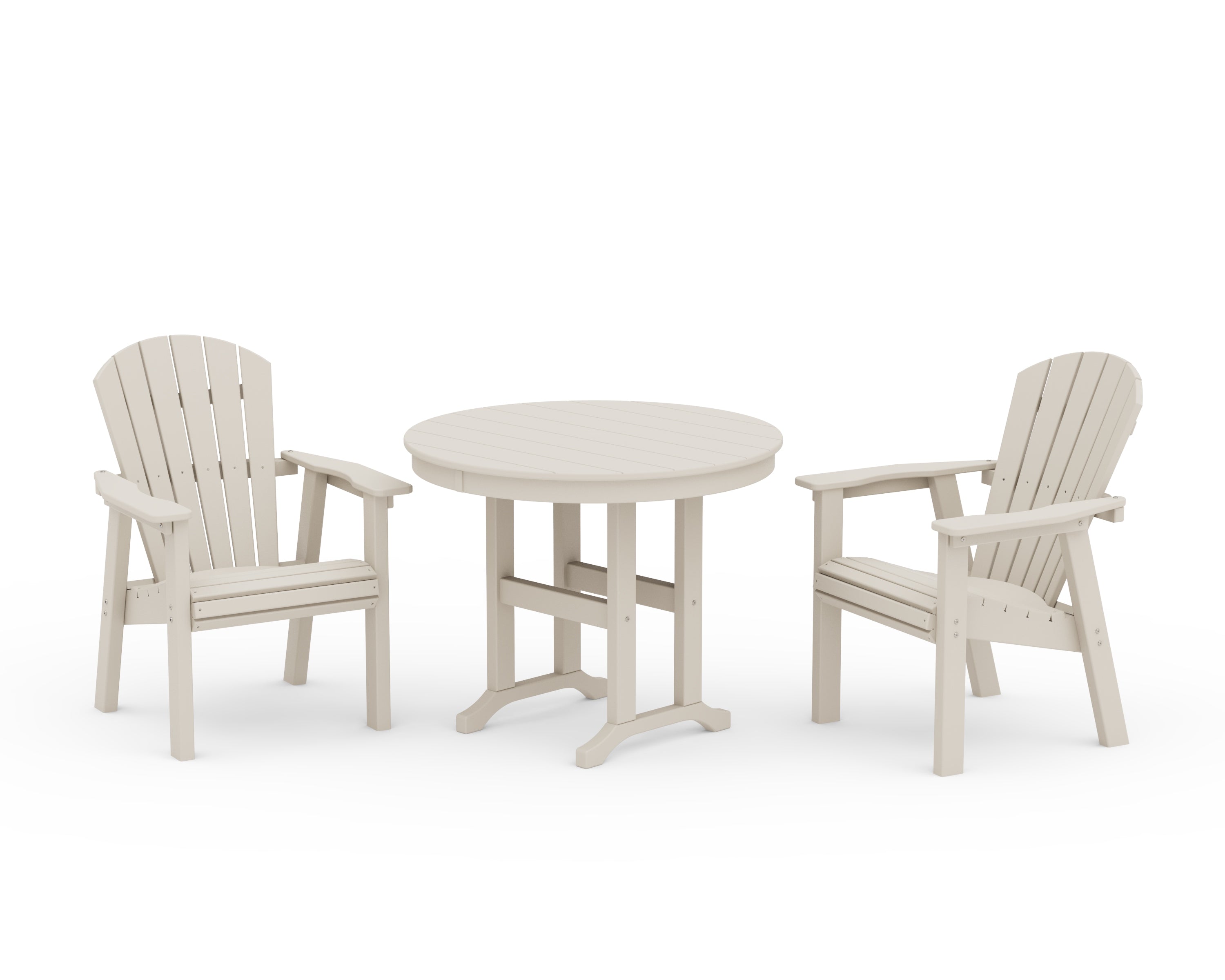 POLYWOOD® Seashell 3-Piece Round Farmhouse Dining Set in Sand