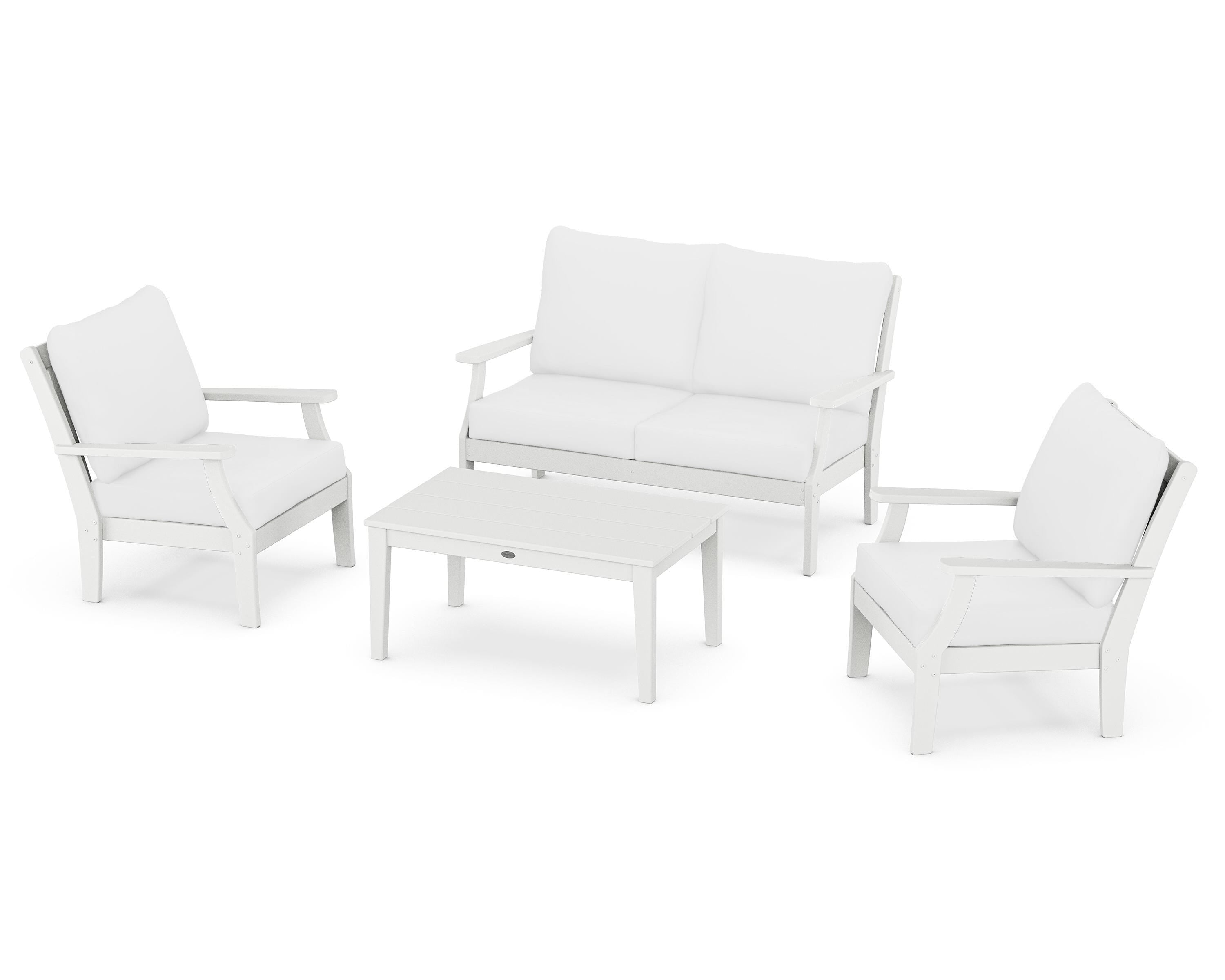 POLYWOOD® Braxton 4-Piece Deep Seating Chair Set in White / Natural