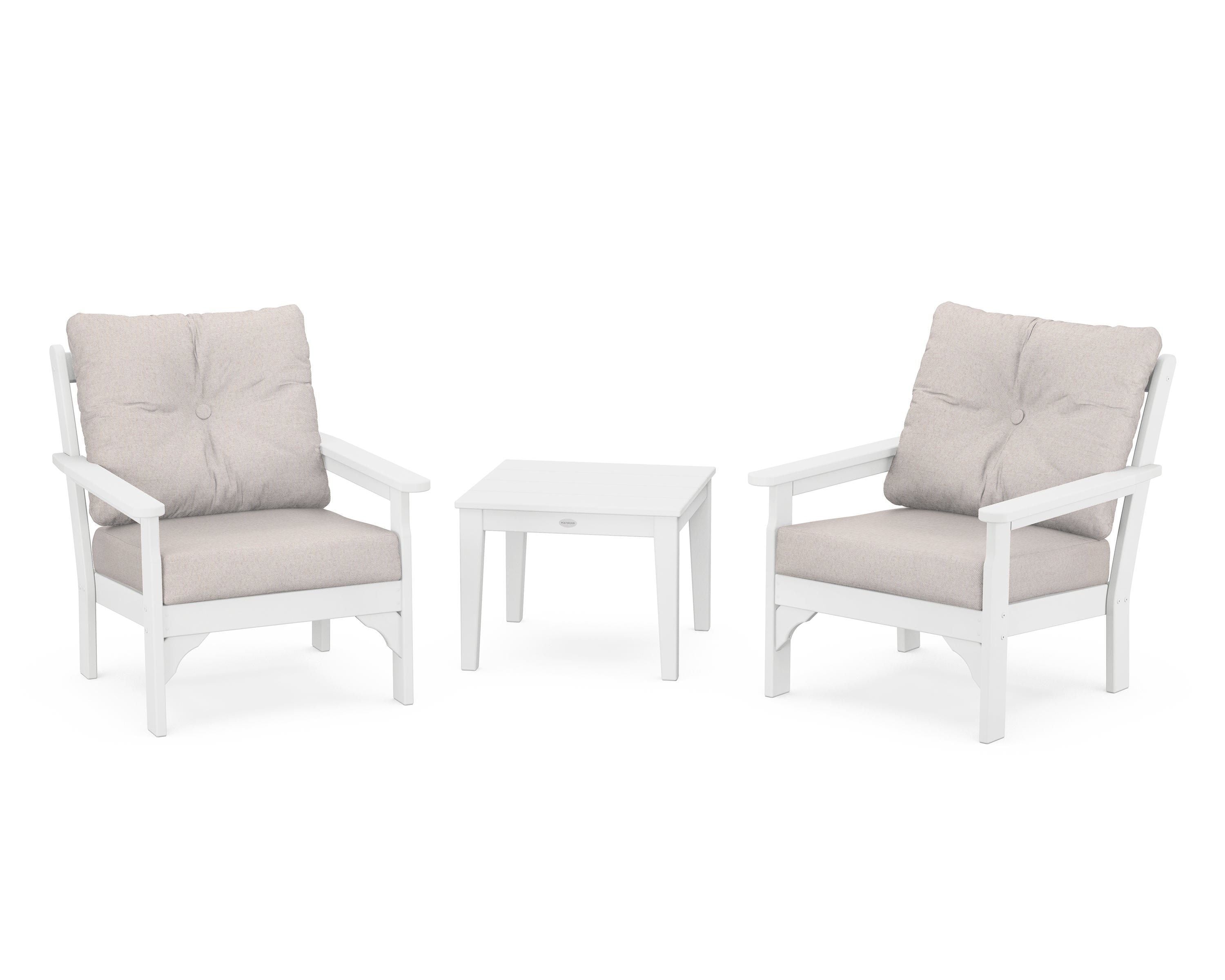 POLYWOOD® Vineyard 3-Piece Deep Seating Set in White / Dune Burlap