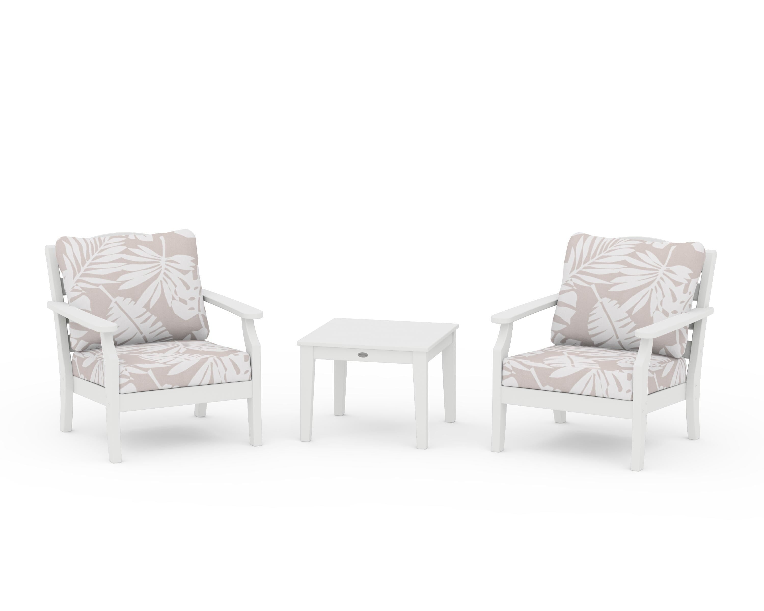 Draper James™ by POLYWOOD® Savannah 3-Piece Deep Seating Set in White / Leaf Dune Burlap