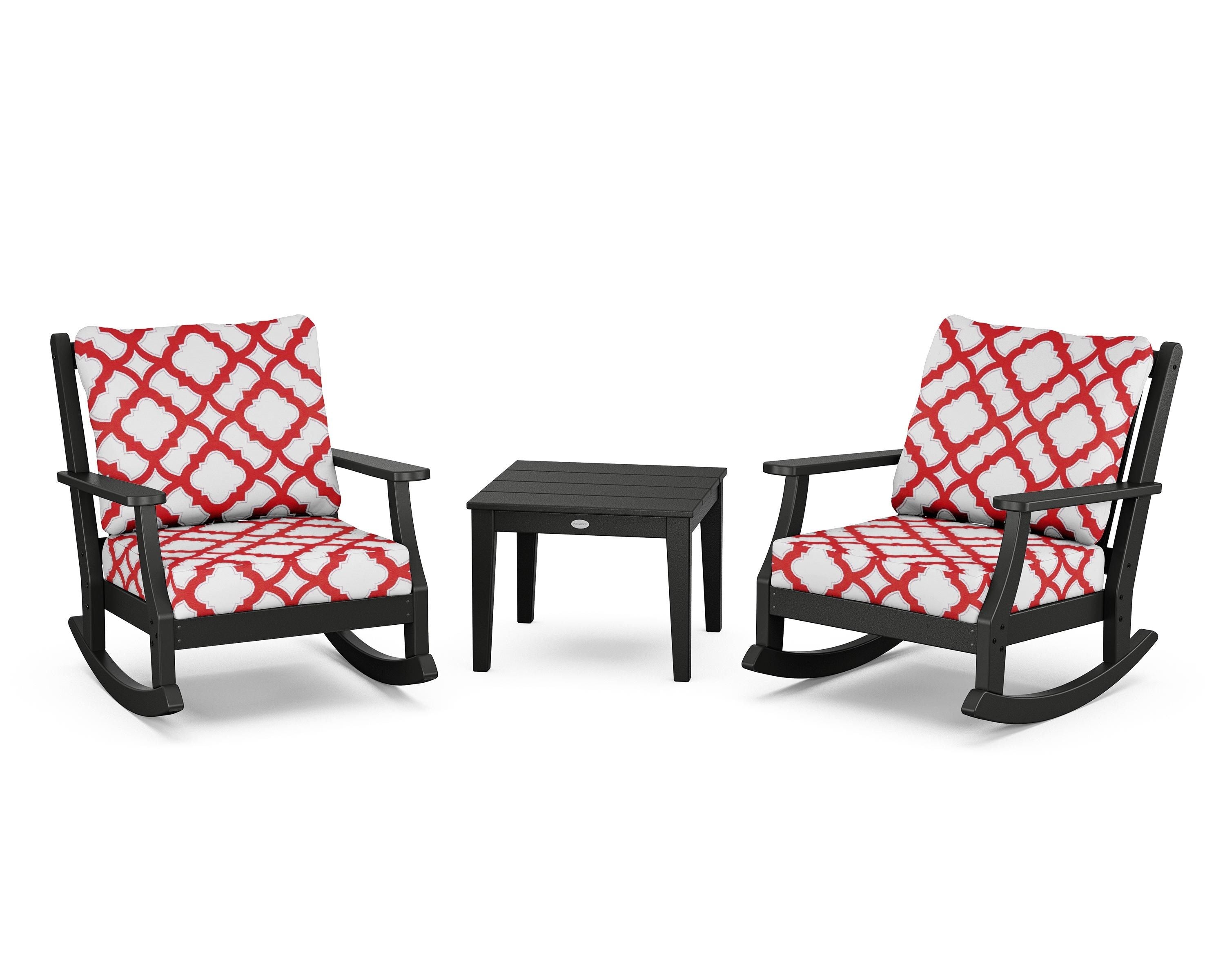 Country Living Wovendale 3-Piece Deep Seating Rocker Set in Black / Trellis Crimson