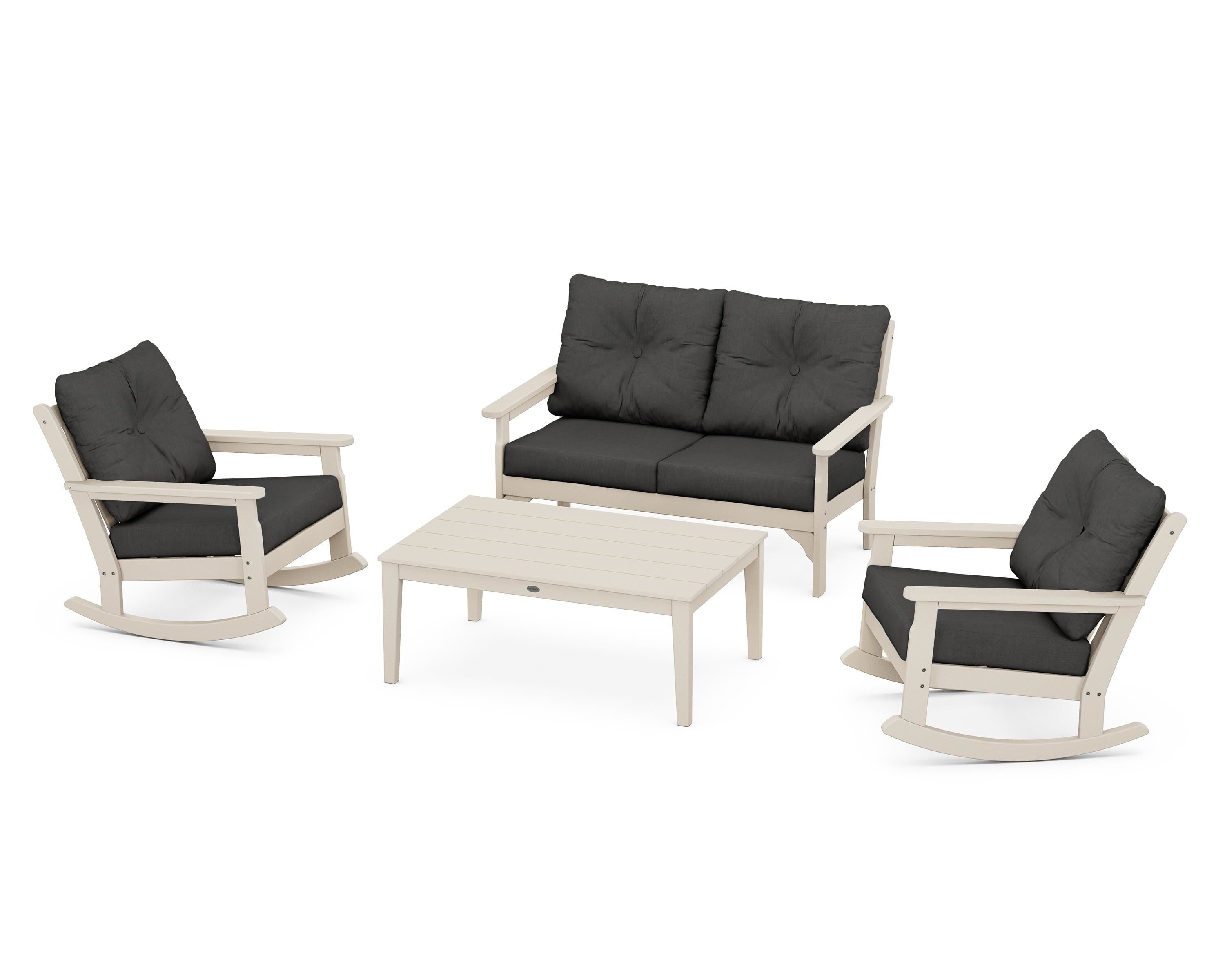 POLYWOOD® Vineyard 4-Piece Deep Seating Rocking Chair Set in Sand / Spectrum Carbon