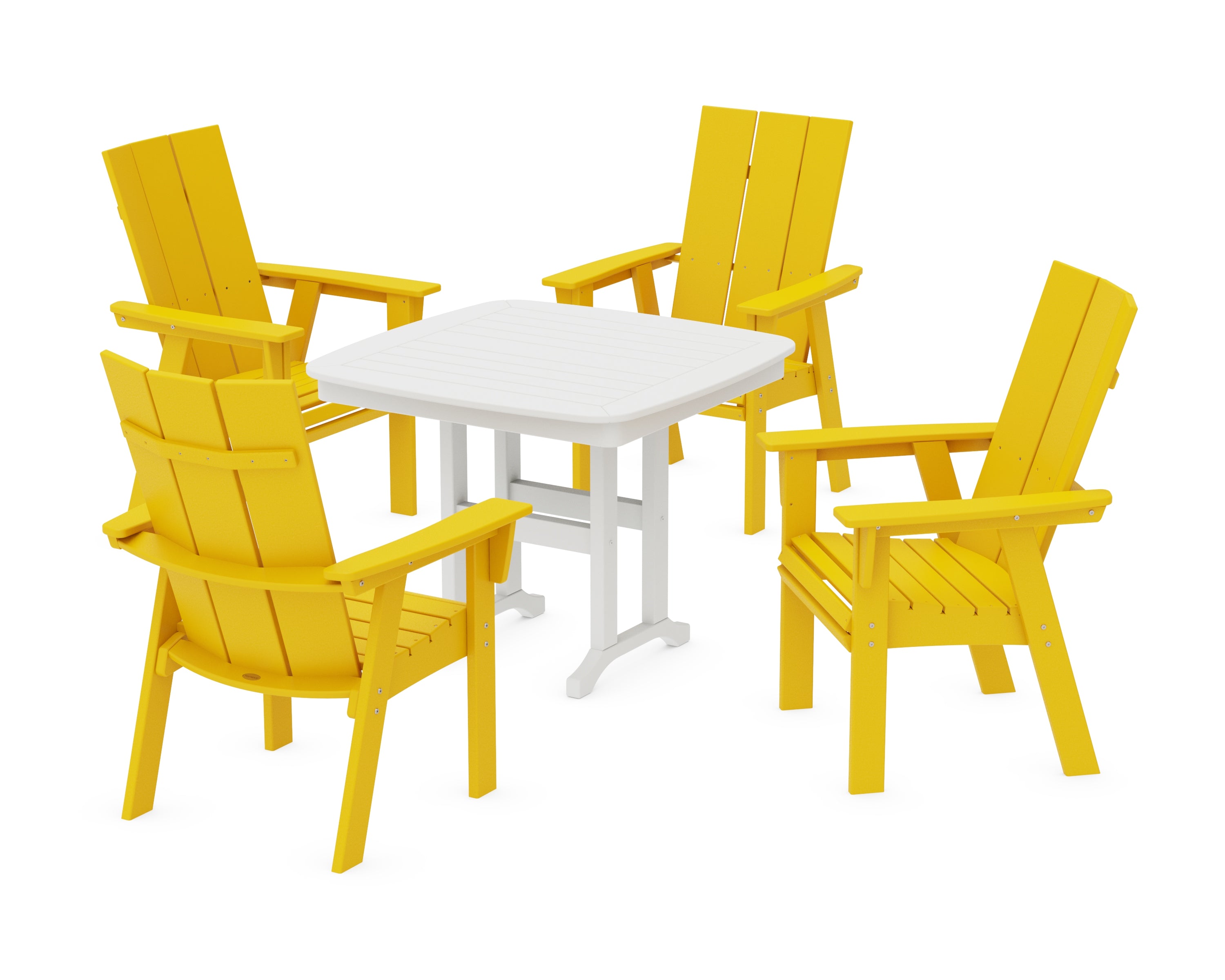 POLYWOOD® Modern Curveback Adirondack 5-Piece Dining Set in Lemon / White