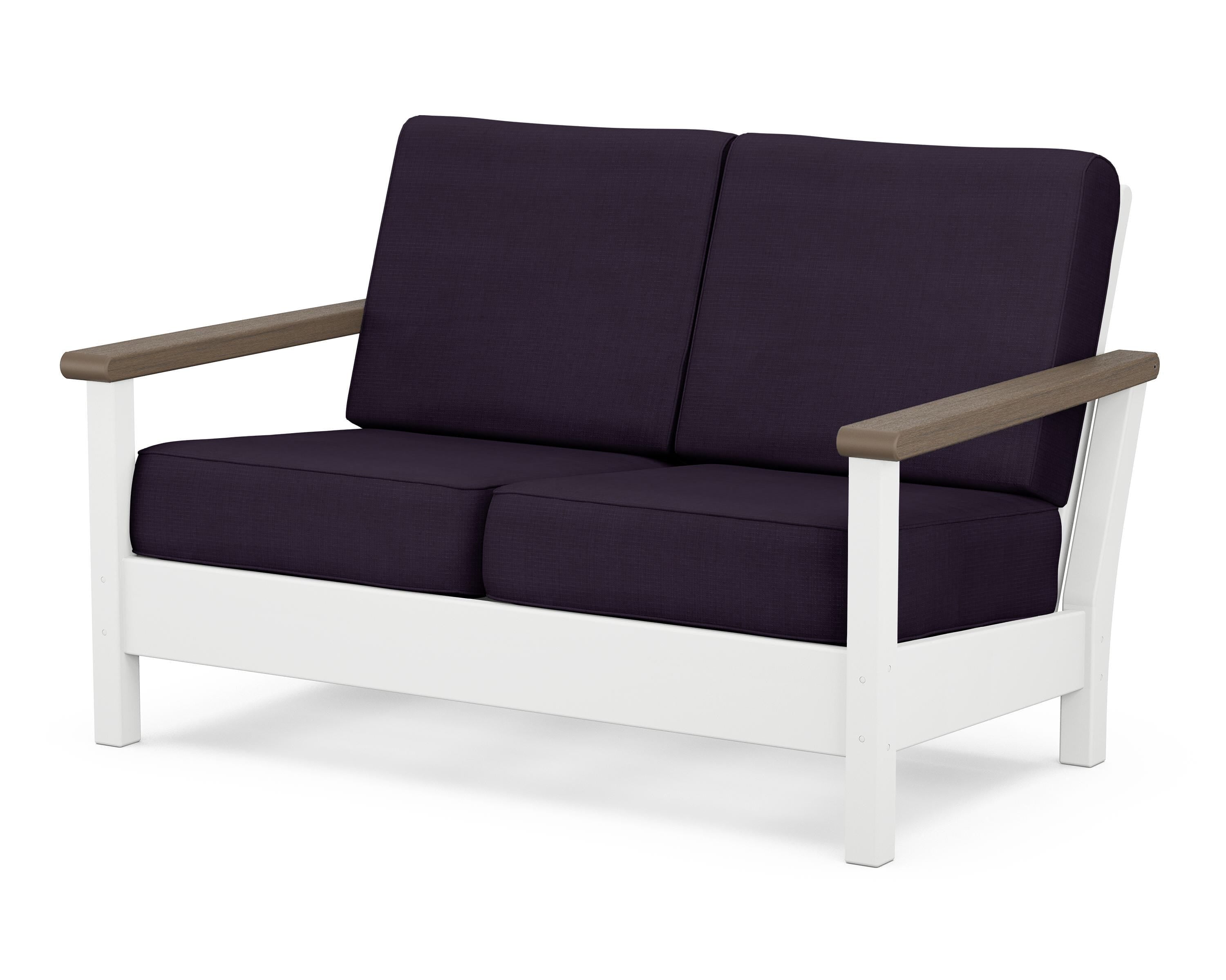 POLYWOOD® Harbour Deep Seating Loveseat in White / Kona / Navy Linen