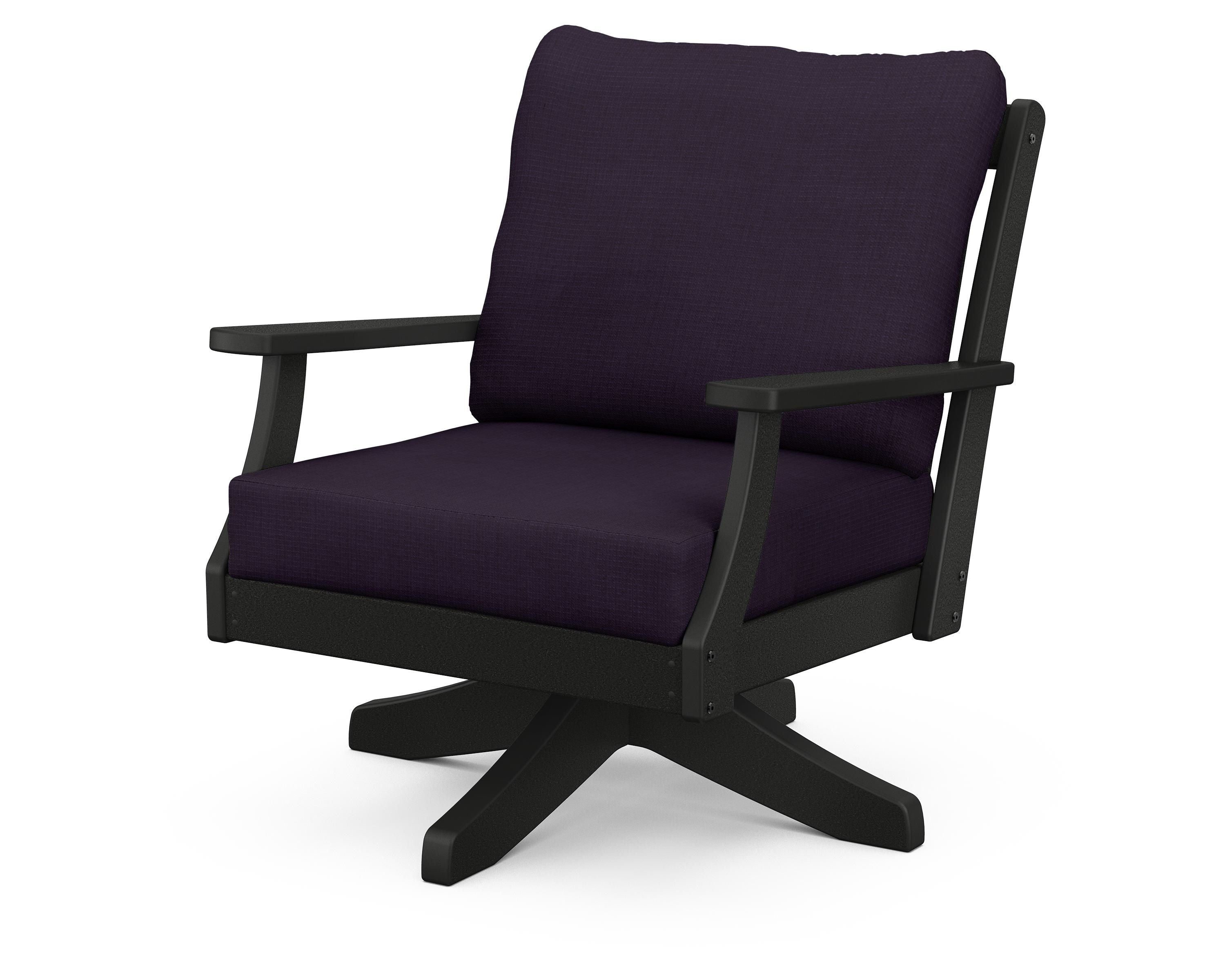 POLYWOOD® Braxton Deep Seating Swivel Chair in Black / Navy Linen