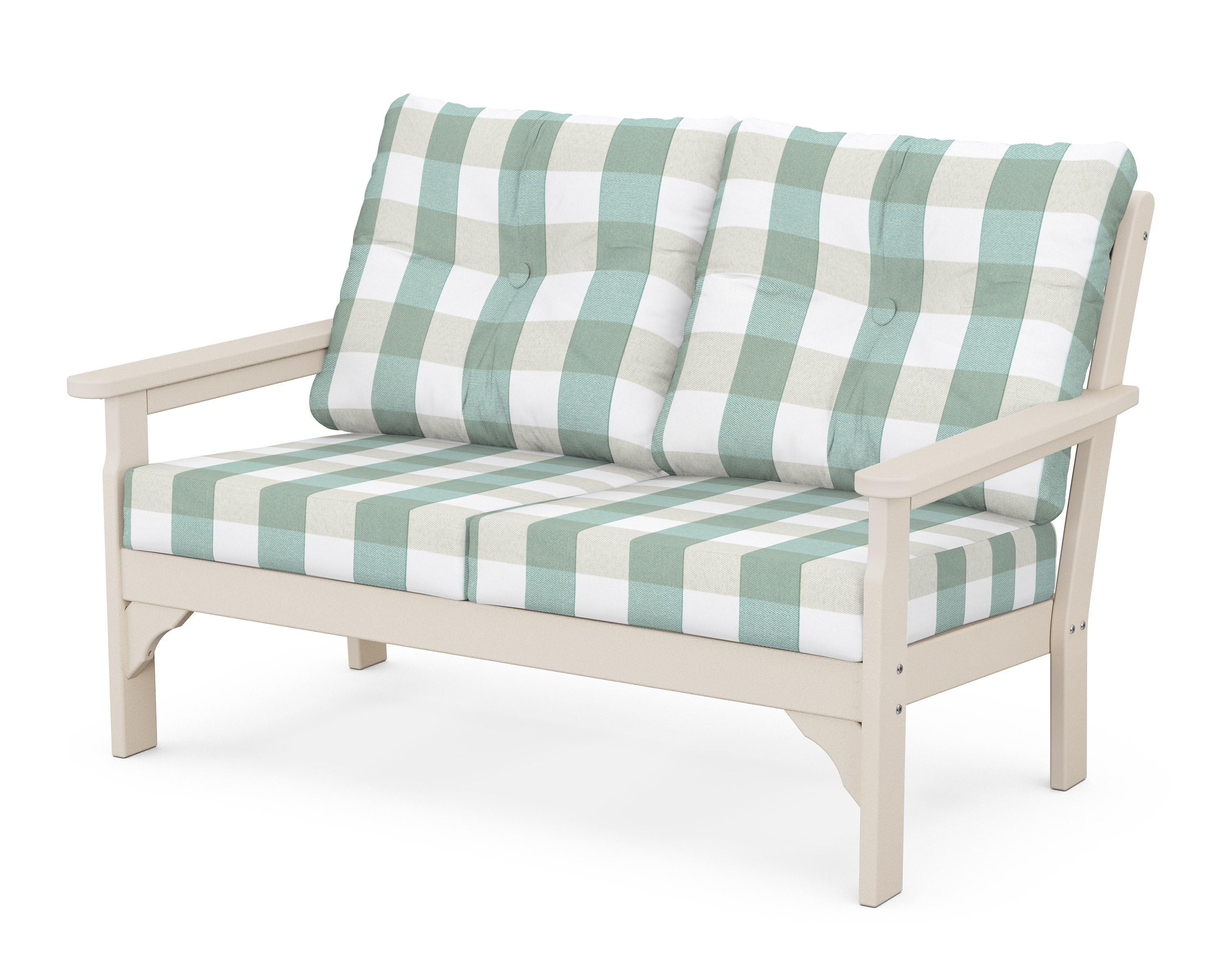 POLYWOOD® Vineyard Deep Seating Loveseat in Sand / Buffalo Plaid Glacier Spa