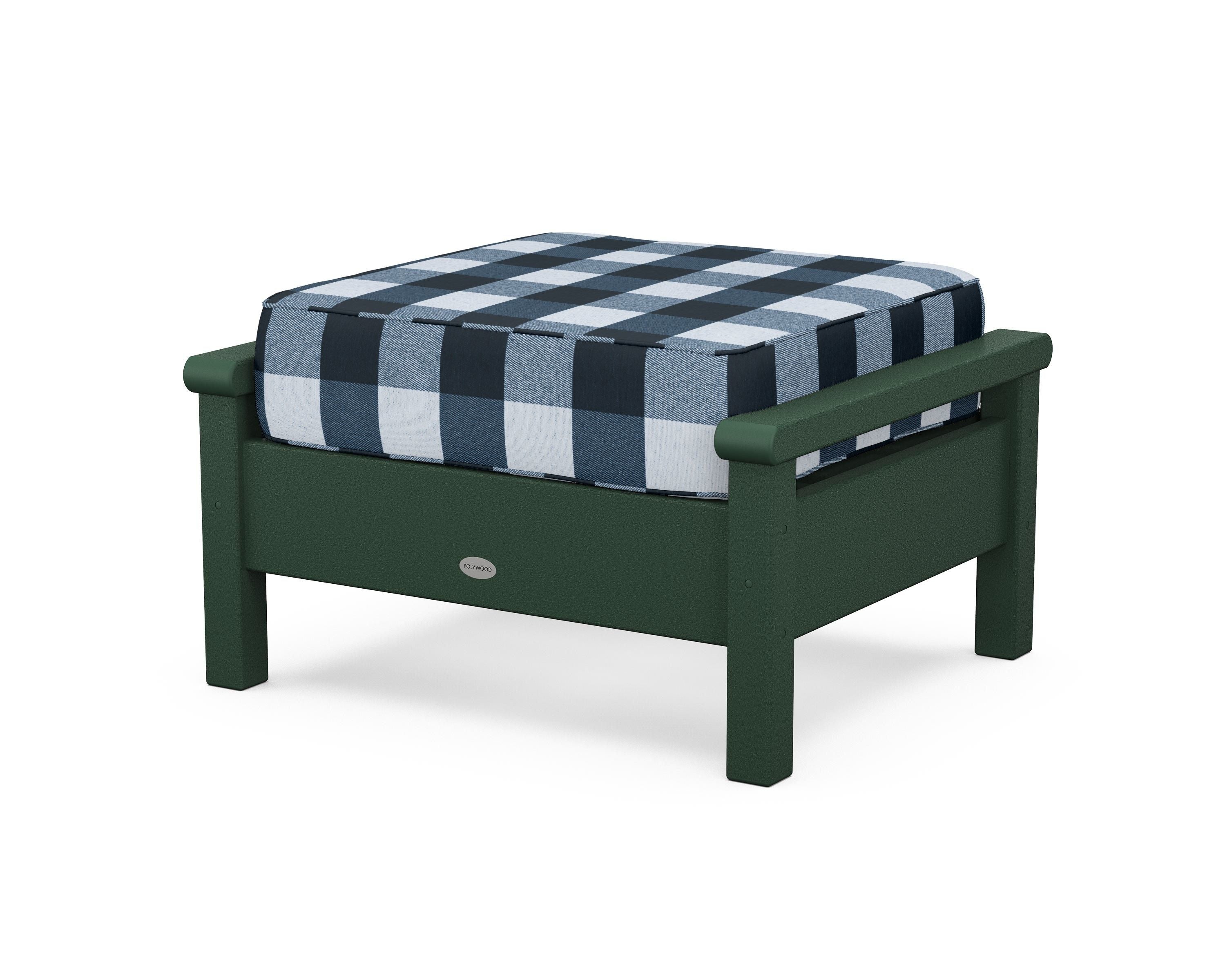 POLYWOOD® Harbour Deep Seating Ottoman in Green / Buffalo Plaid Marine Indigo