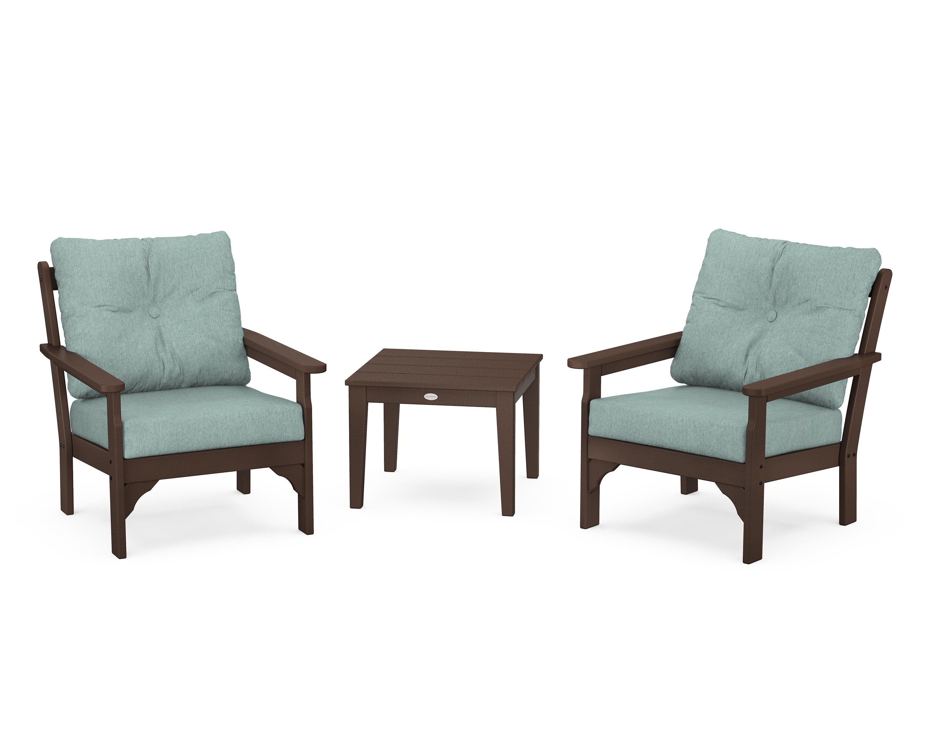 POLYWOOD® Vineyard 3-Piece Deep Seating Set in Mahogany / Glacier Spa