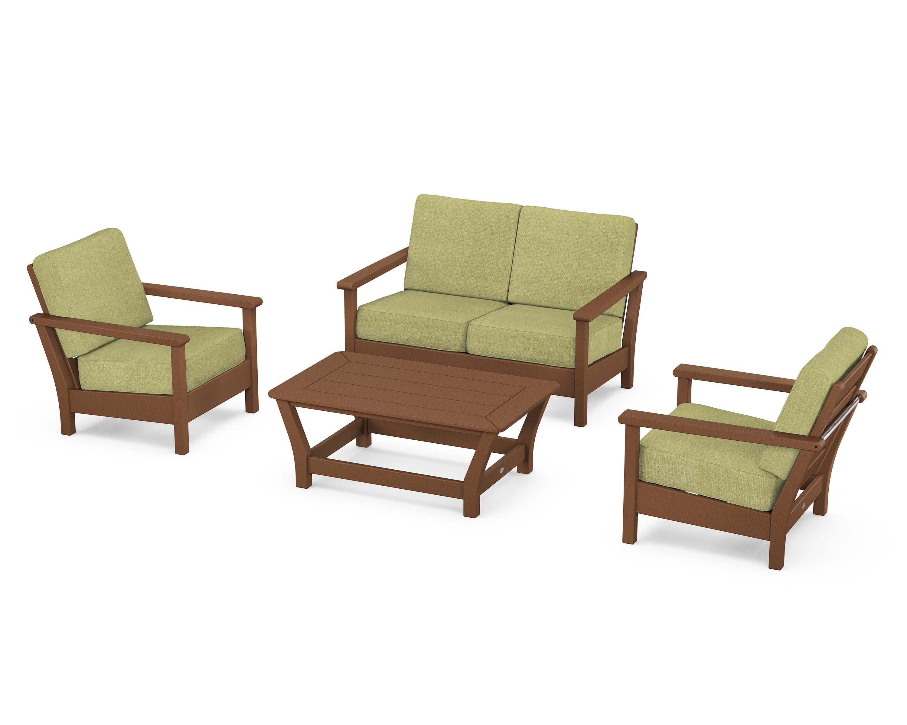 POLYWOOD® Harbour 4-Piece Deep Seating Set in Teak / Chartreuse Boucle