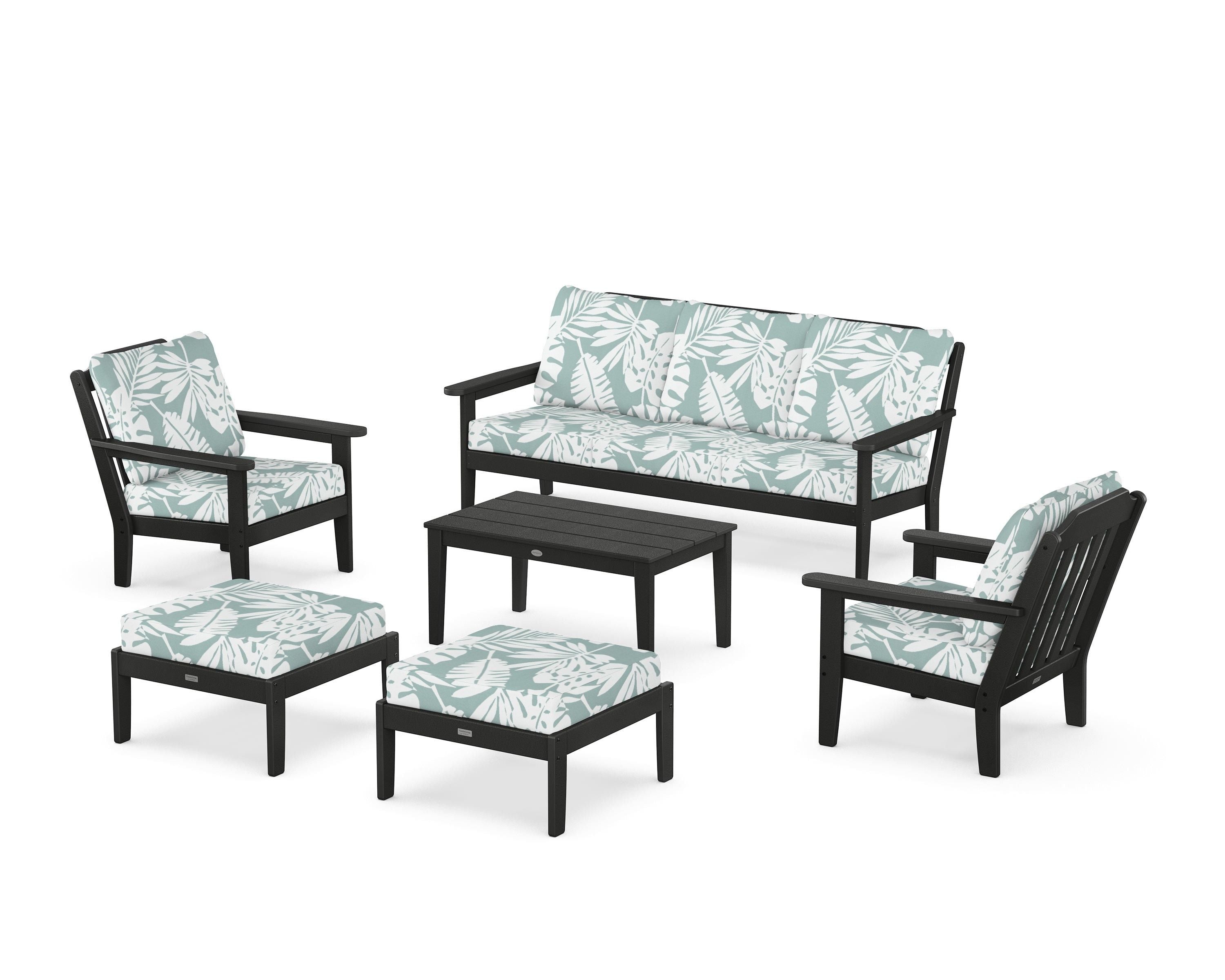Country Living Cottage 6-Piece Lounge Sofa Set in Black / Leaf Glacier Spa