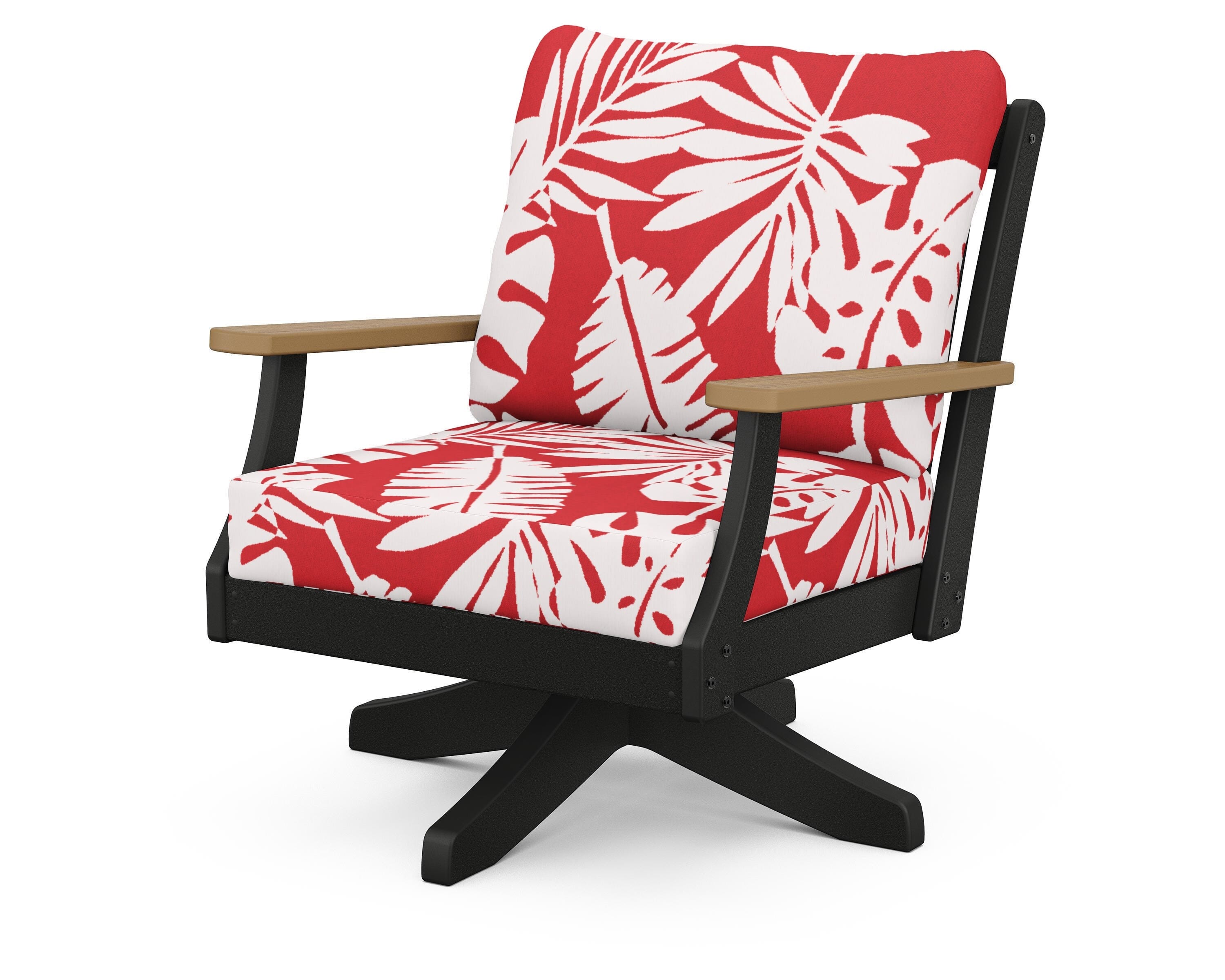 POLYWOOD® Braxton Deep Seating Swivel Chair in Black / Natural / Leaf Crimson