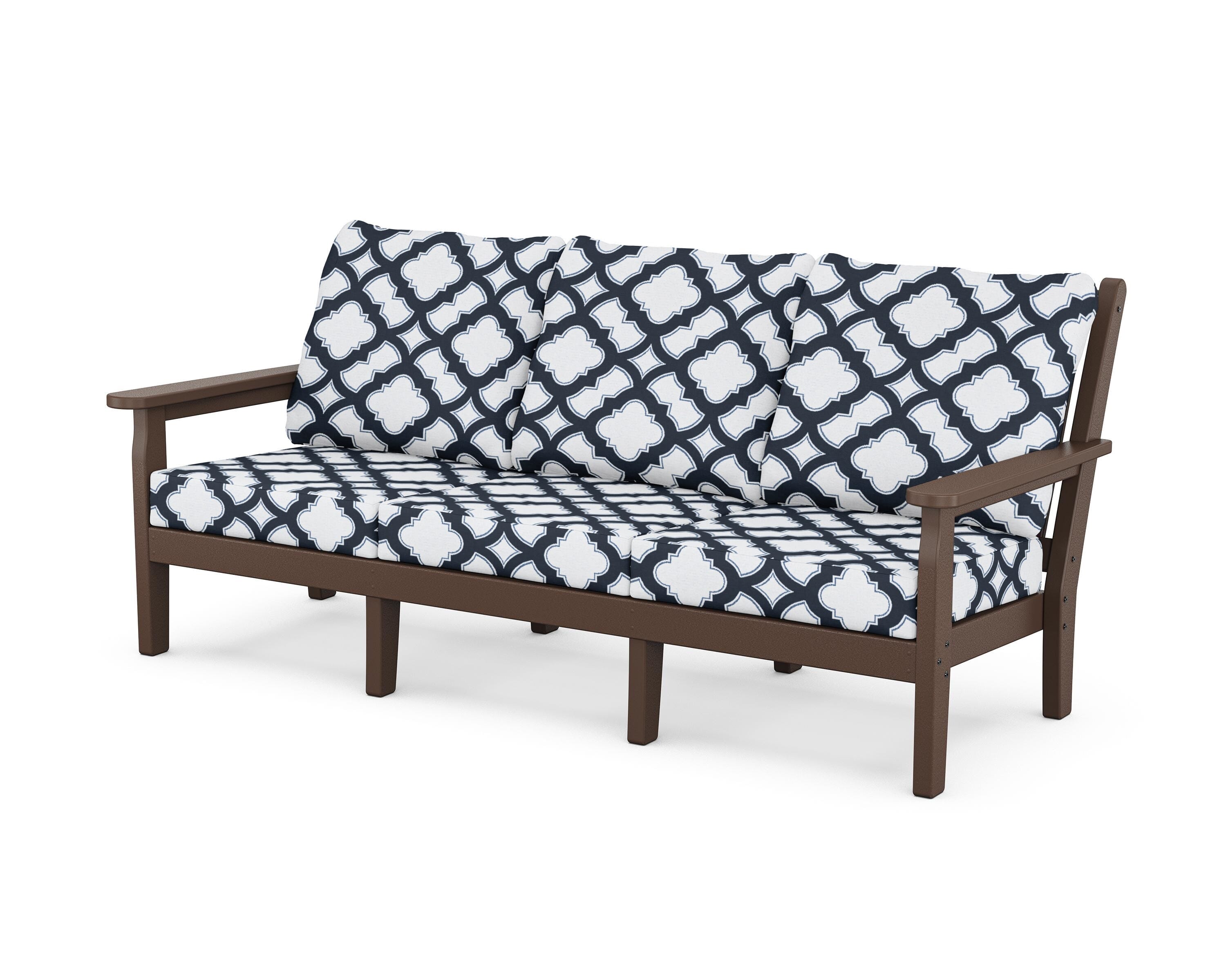 POLYWOOD® Chippendale Deep Seating Sofa in Mahogany / Trellis Marine Indigo