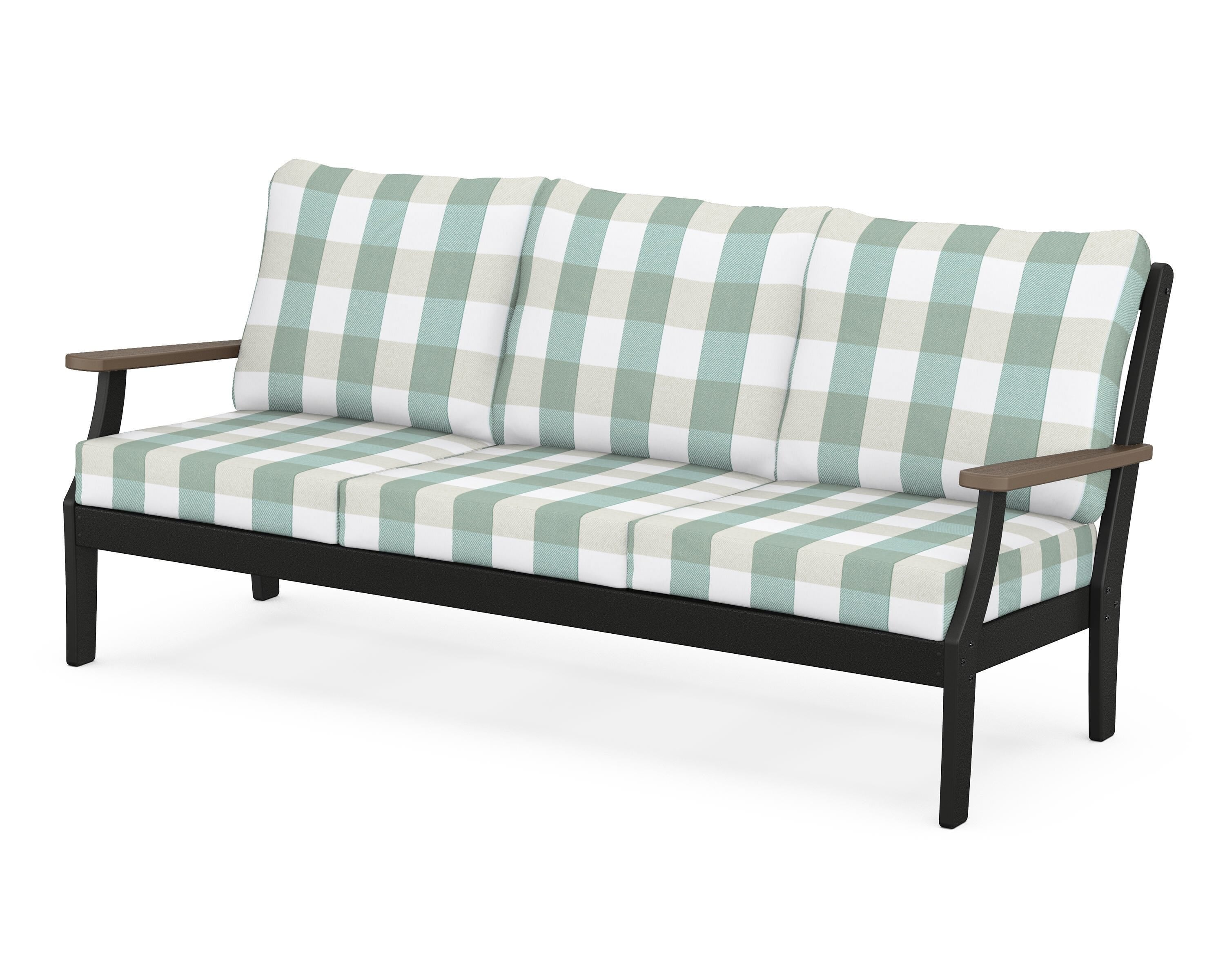 POLYWOOD® Braxton Deep Seating Sofa in Black / Kona / Buffalo Plaid Glacier Spa