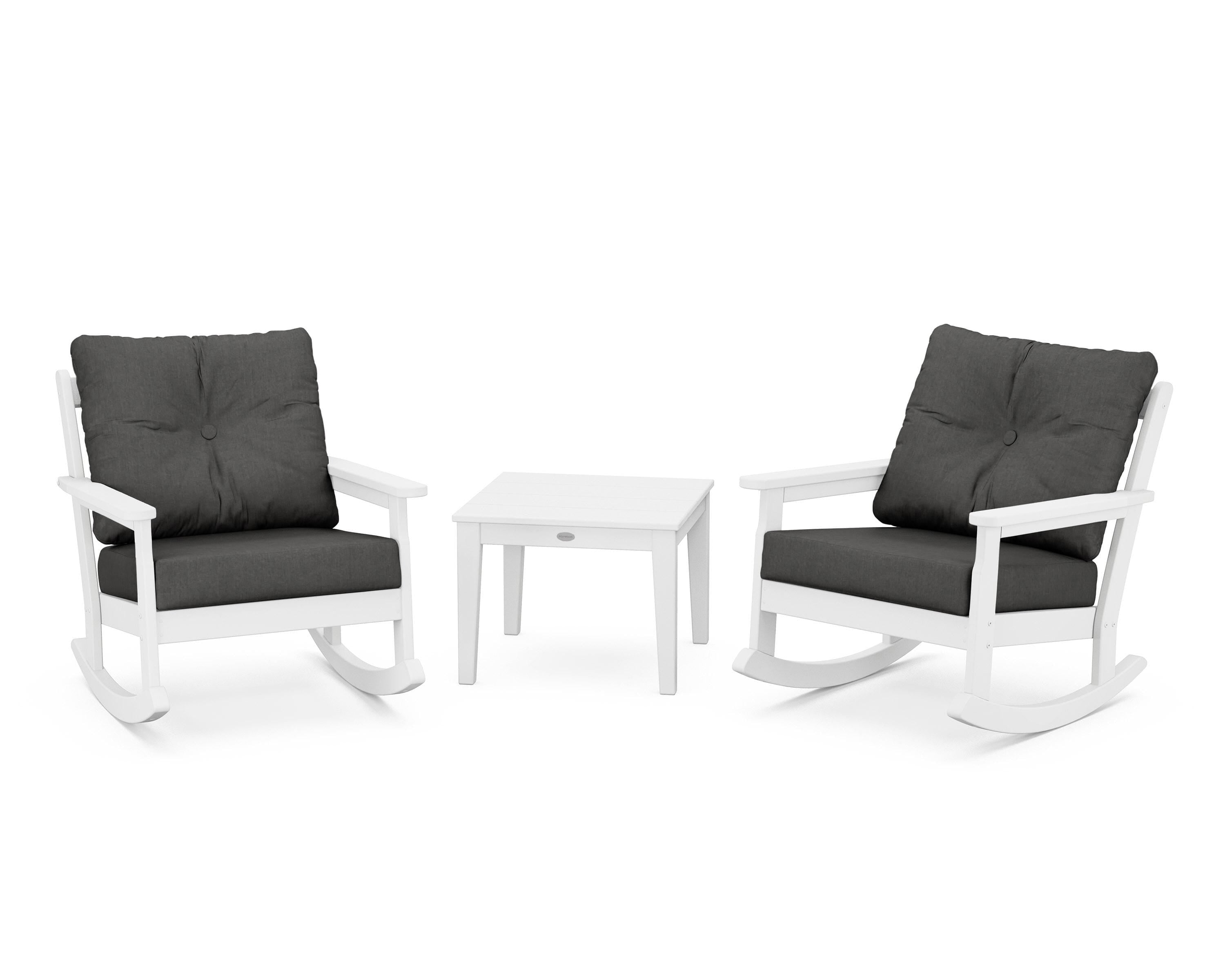 POLYWOOD® Vineyard 3-Piece Deep Seating Rocker Set in White / Spectrum Carbon