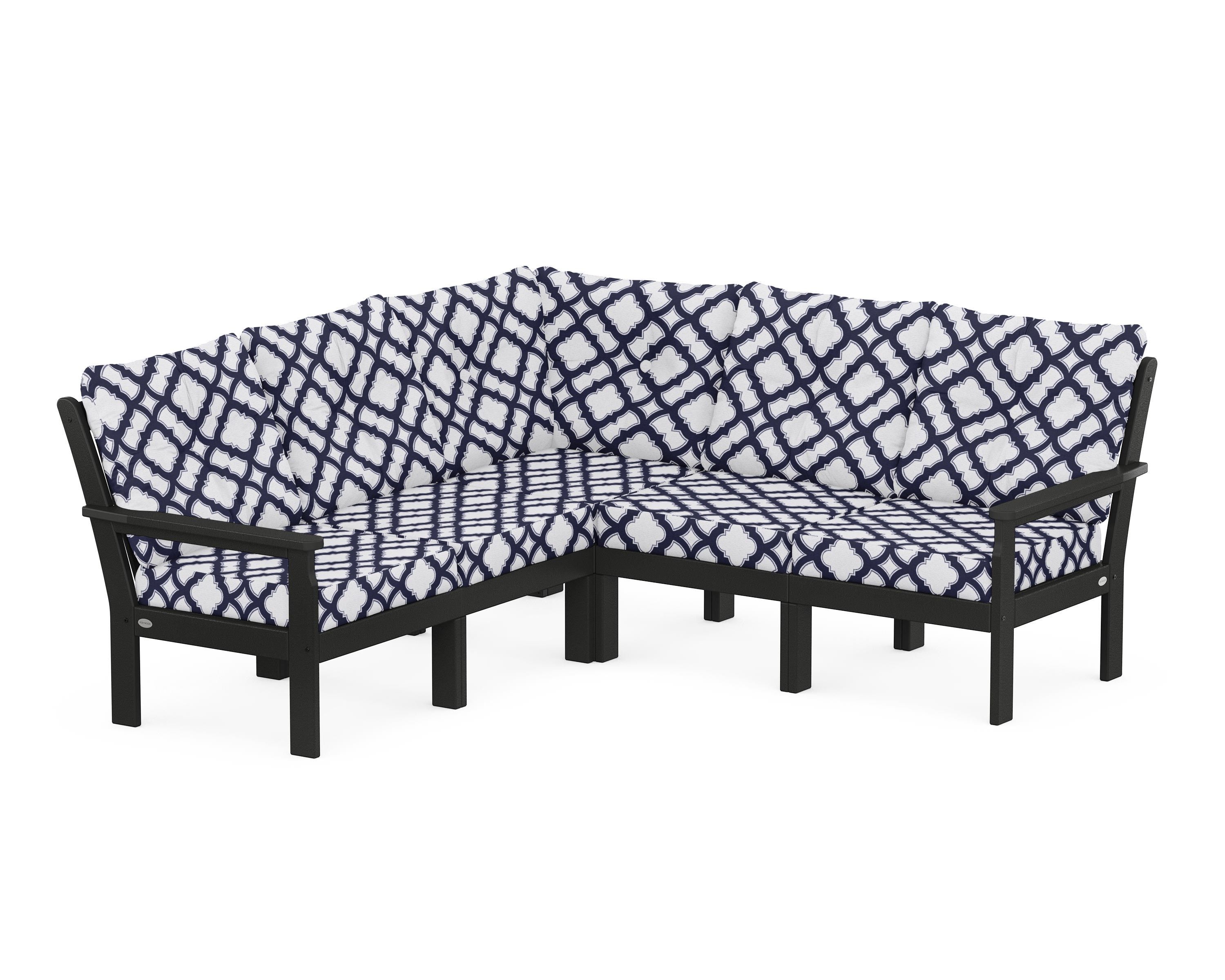 POLYWOOD® Vineyard 5-Piece Sectional in Black / Trellis Navy