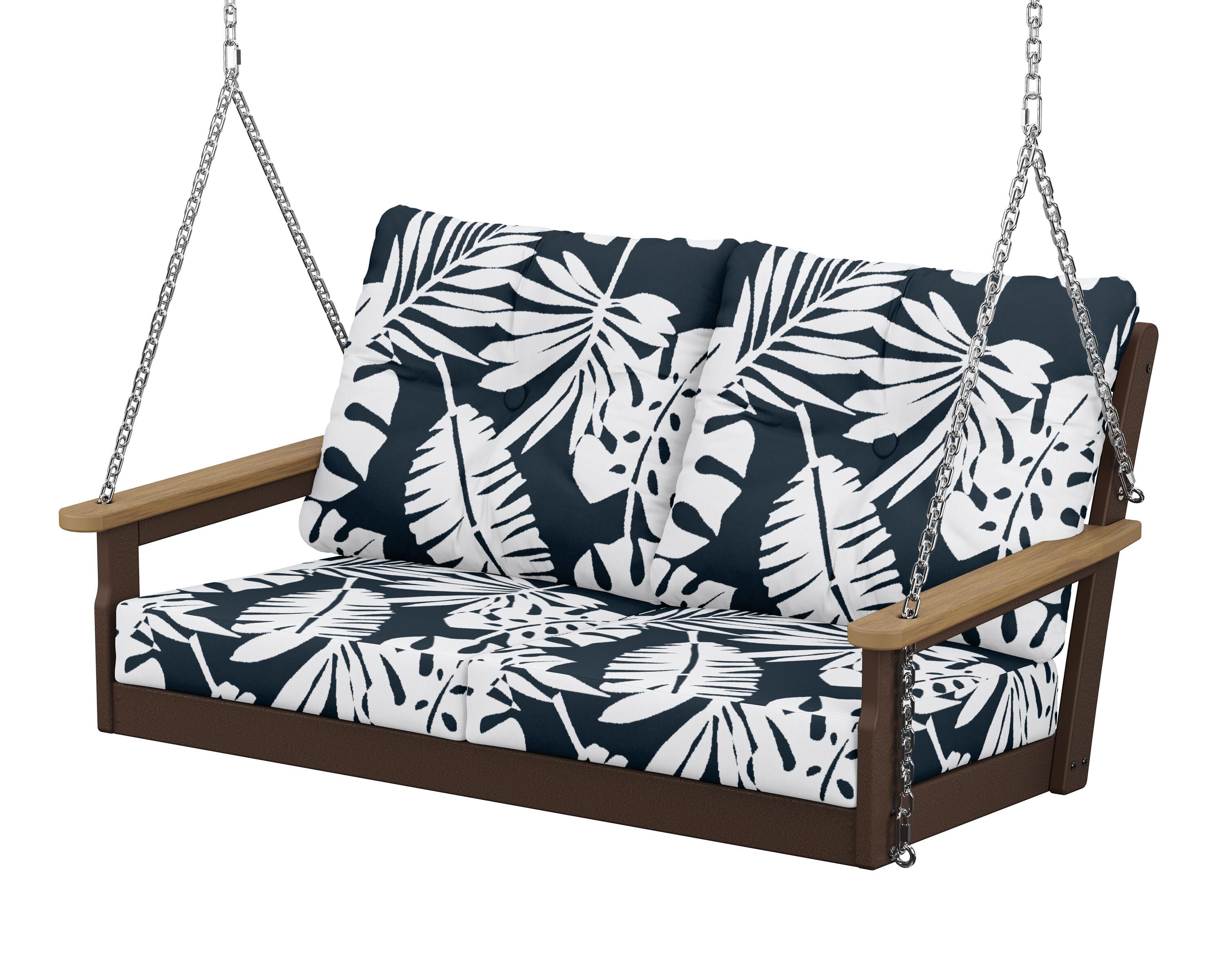 POLYWOOD® Vineyard Deep Seating Swing in Mahogany / Natural / Leaf Marine Indigo