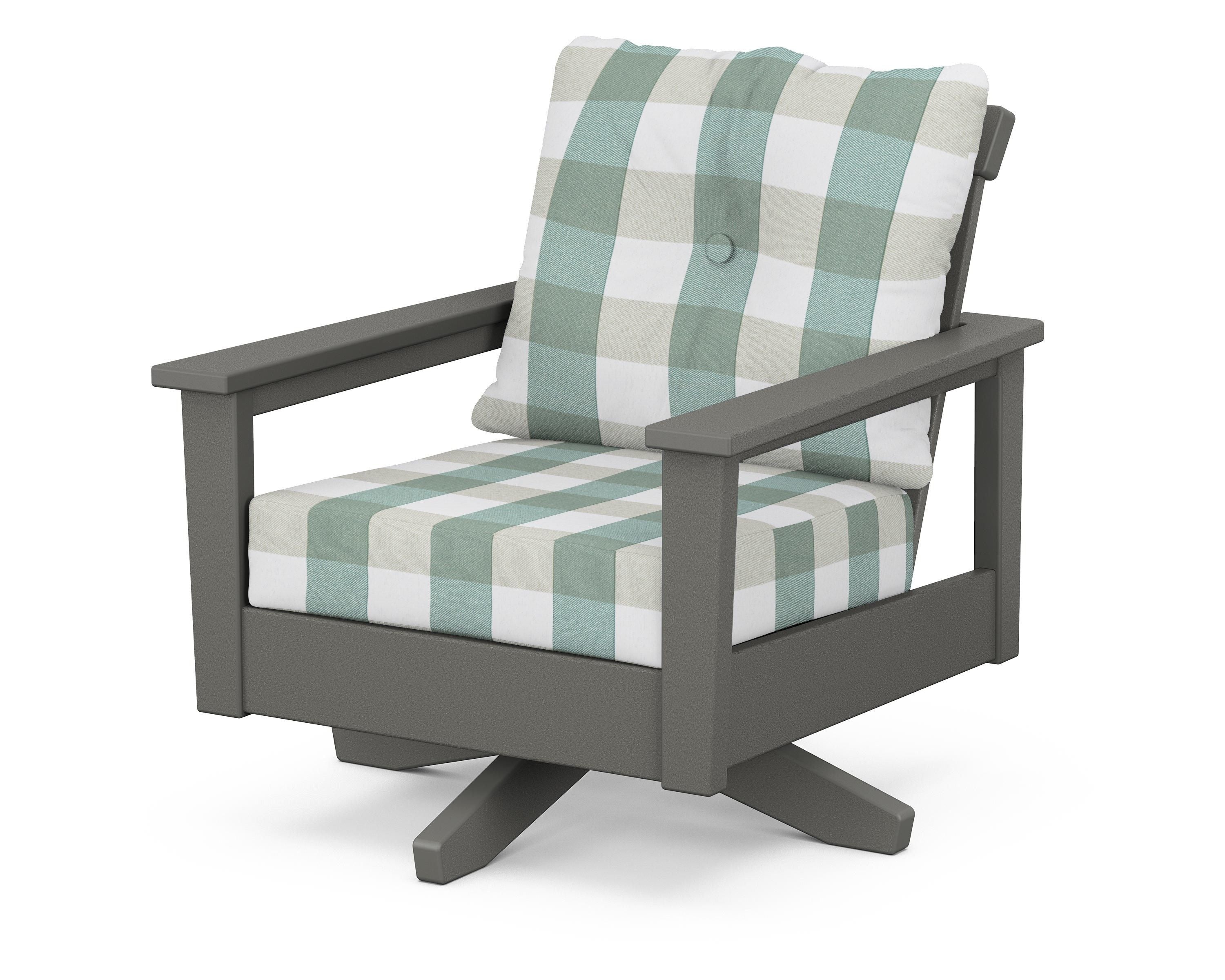 POLYWOOD® Prescott Deep Seating Swivel Chair in Slate Grey / Buffalo Plaid Glacier Spa
