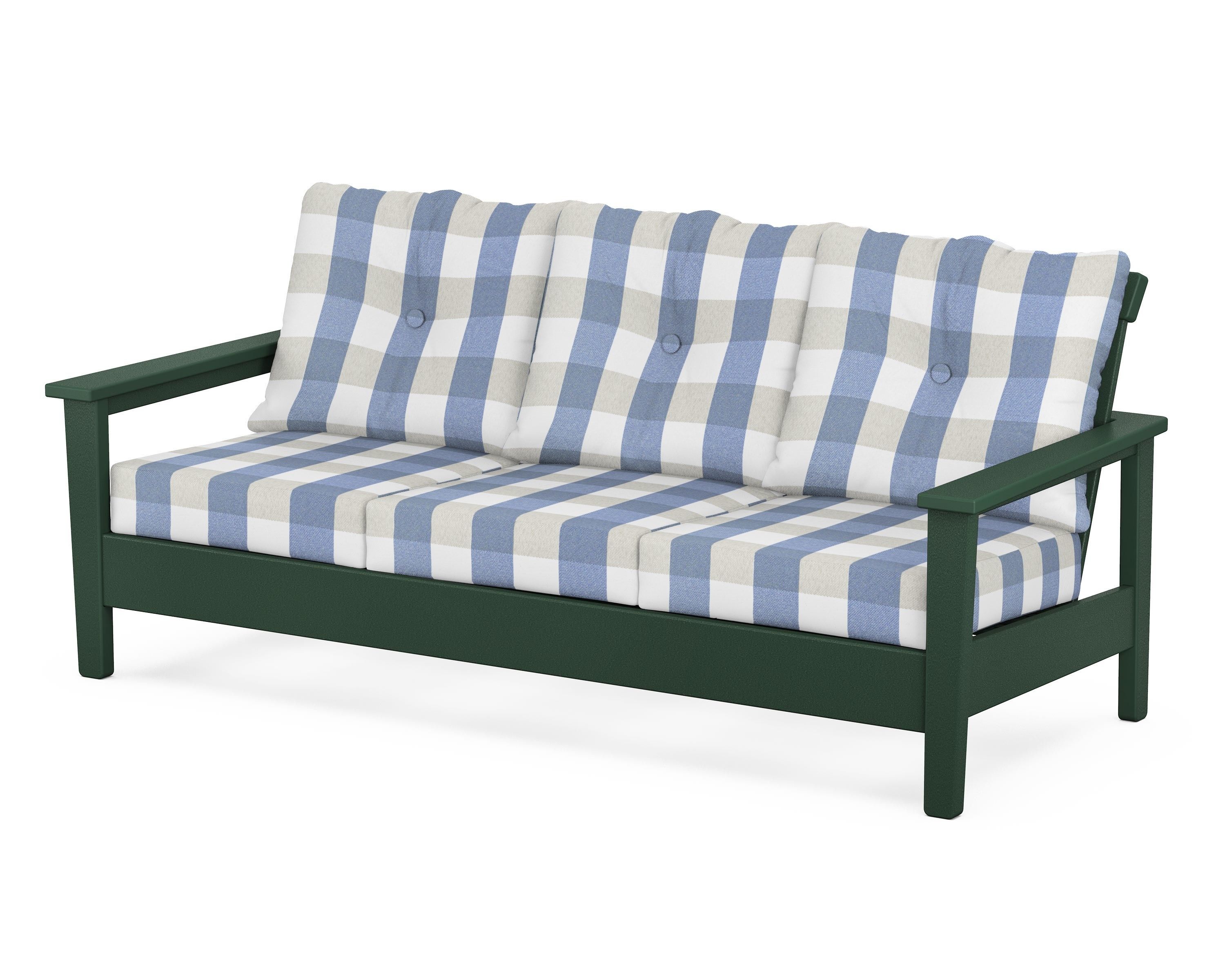 POLYWOOD® Prescott Deep Seating Sofa in Green / Buffalo Plaid Sky Blue
