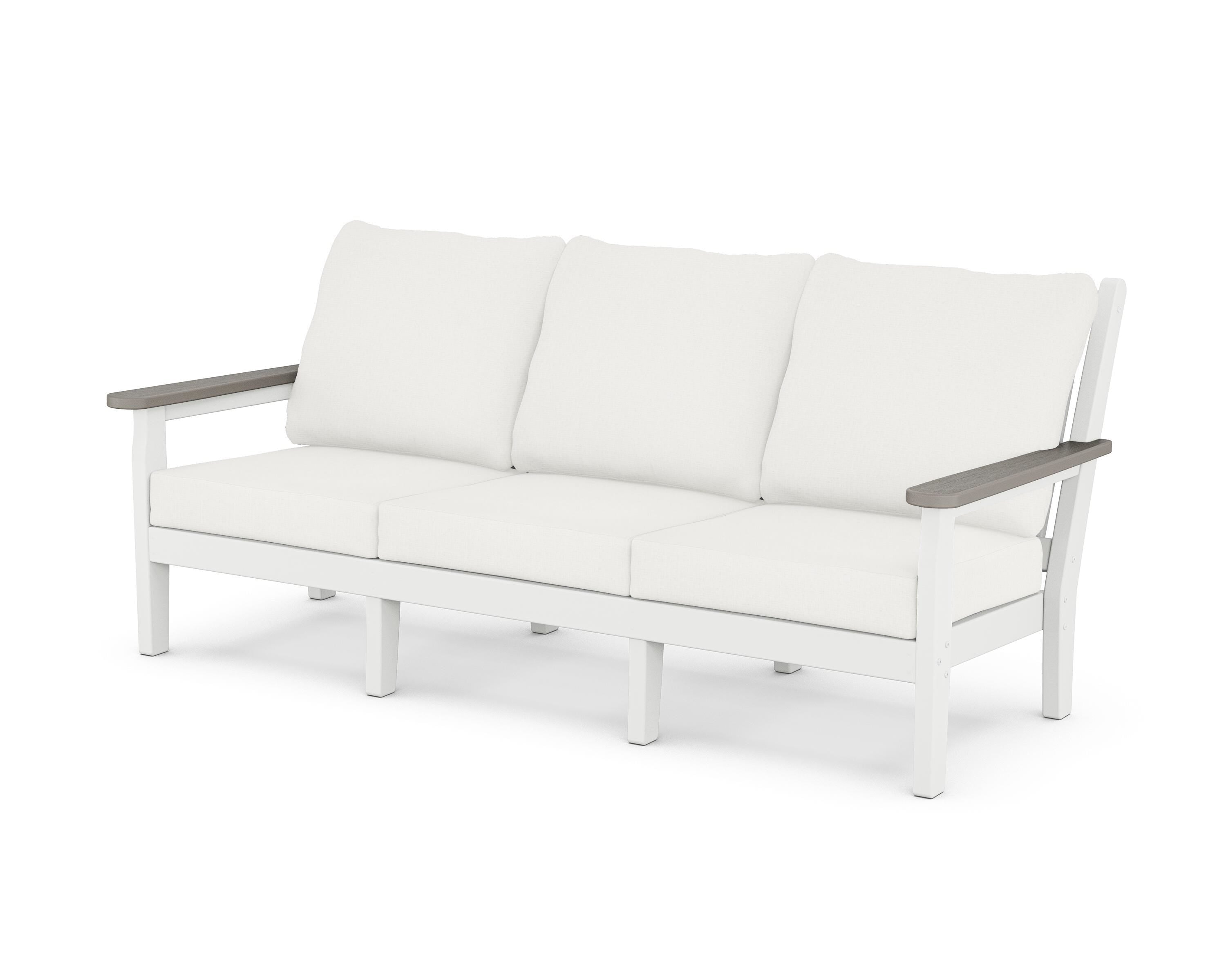 POLYWOOD® Chippendale Deep Seating Sofa in White / Driftwood / Natural Linen