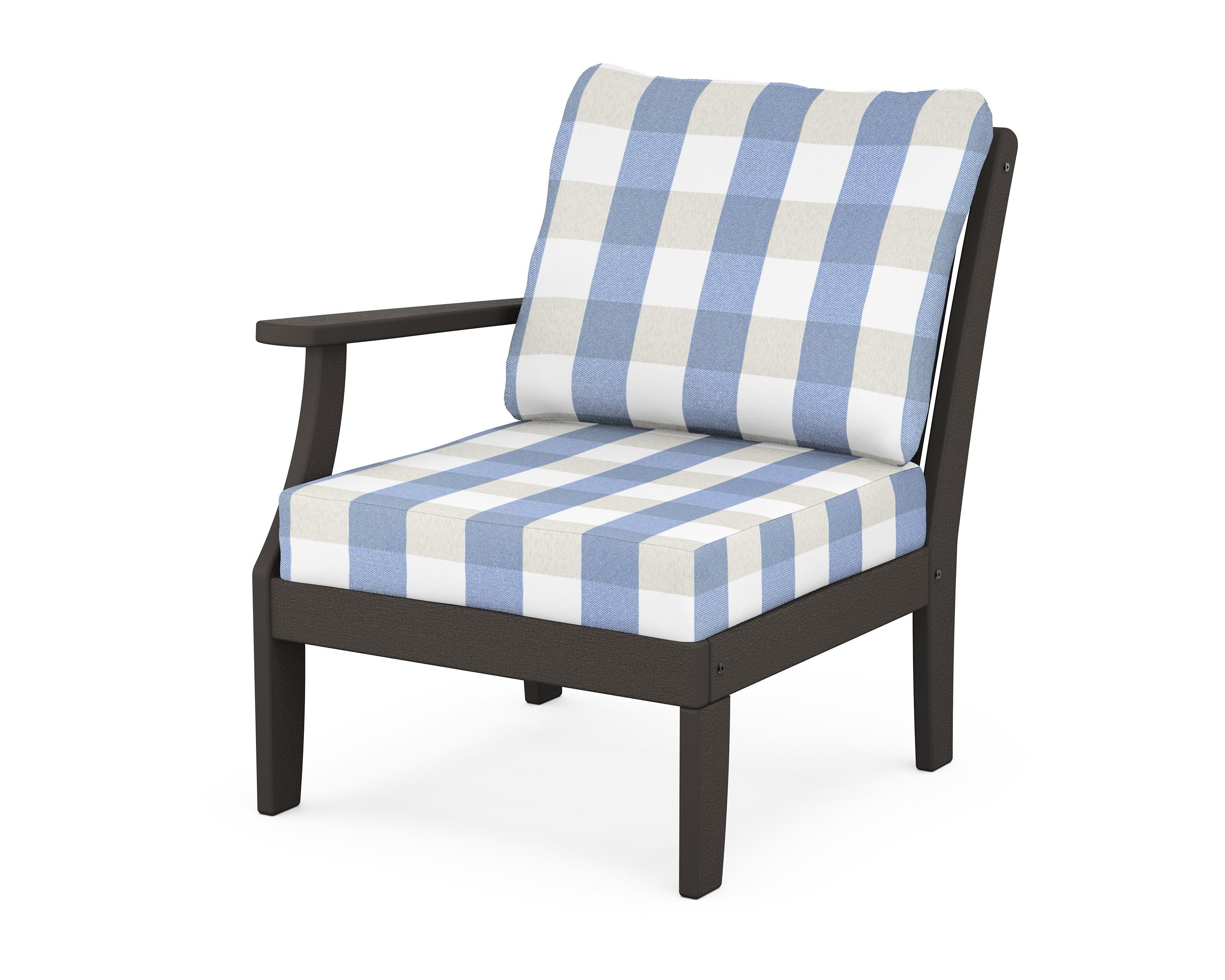 POLYWOOD® Braxton Modular Left Arm Chair in Vintage Coffee / Buffalo Plaid Sky Blue