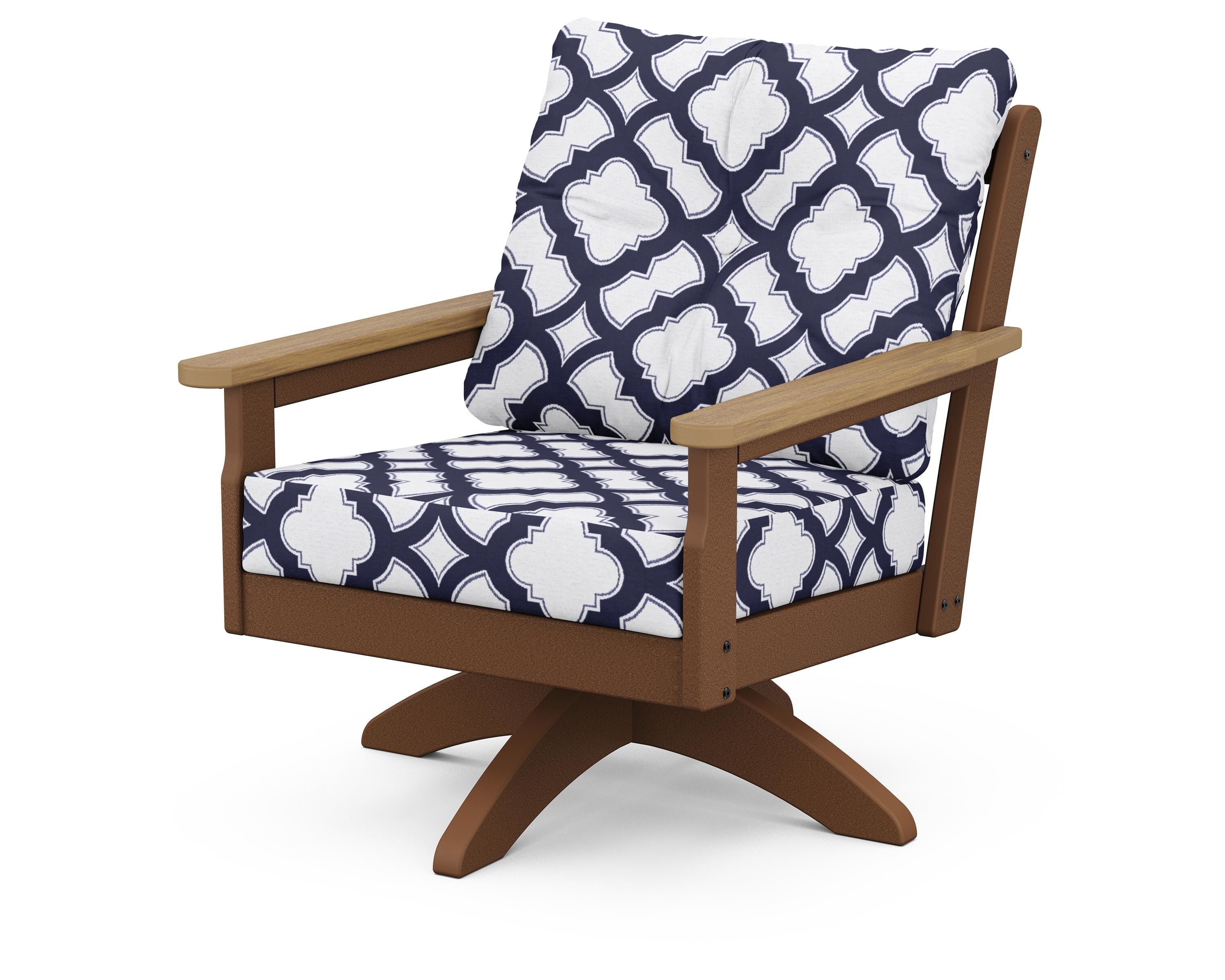 POLYWOOD® Vineyard Deep Seating Swivel Chair in Teak / Natural / Trellis Navy