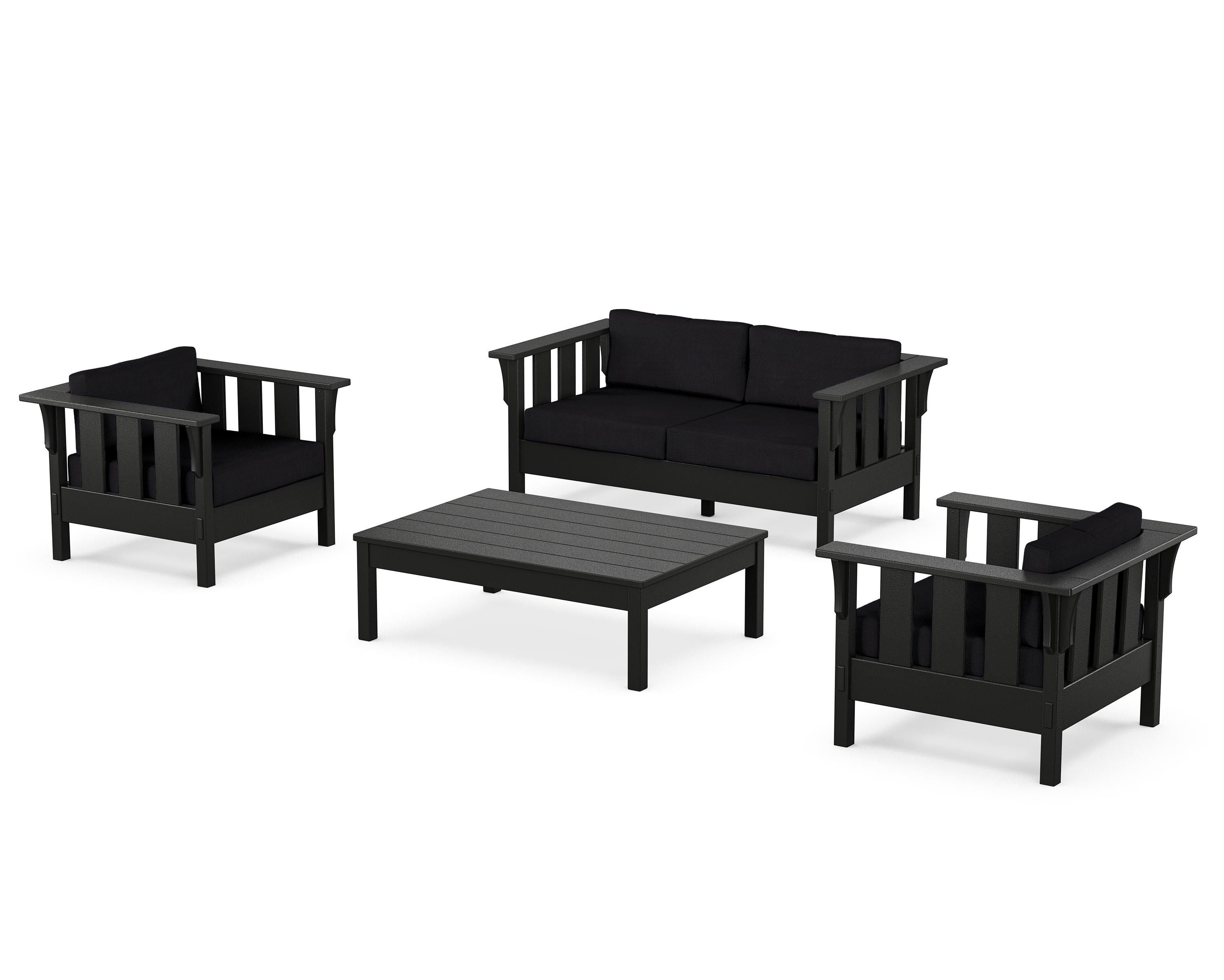 Martha Stewart by POLYWOOD® Acadia 4-Piece Deep Seating Set with Loveseat in Black / Midnight Linen