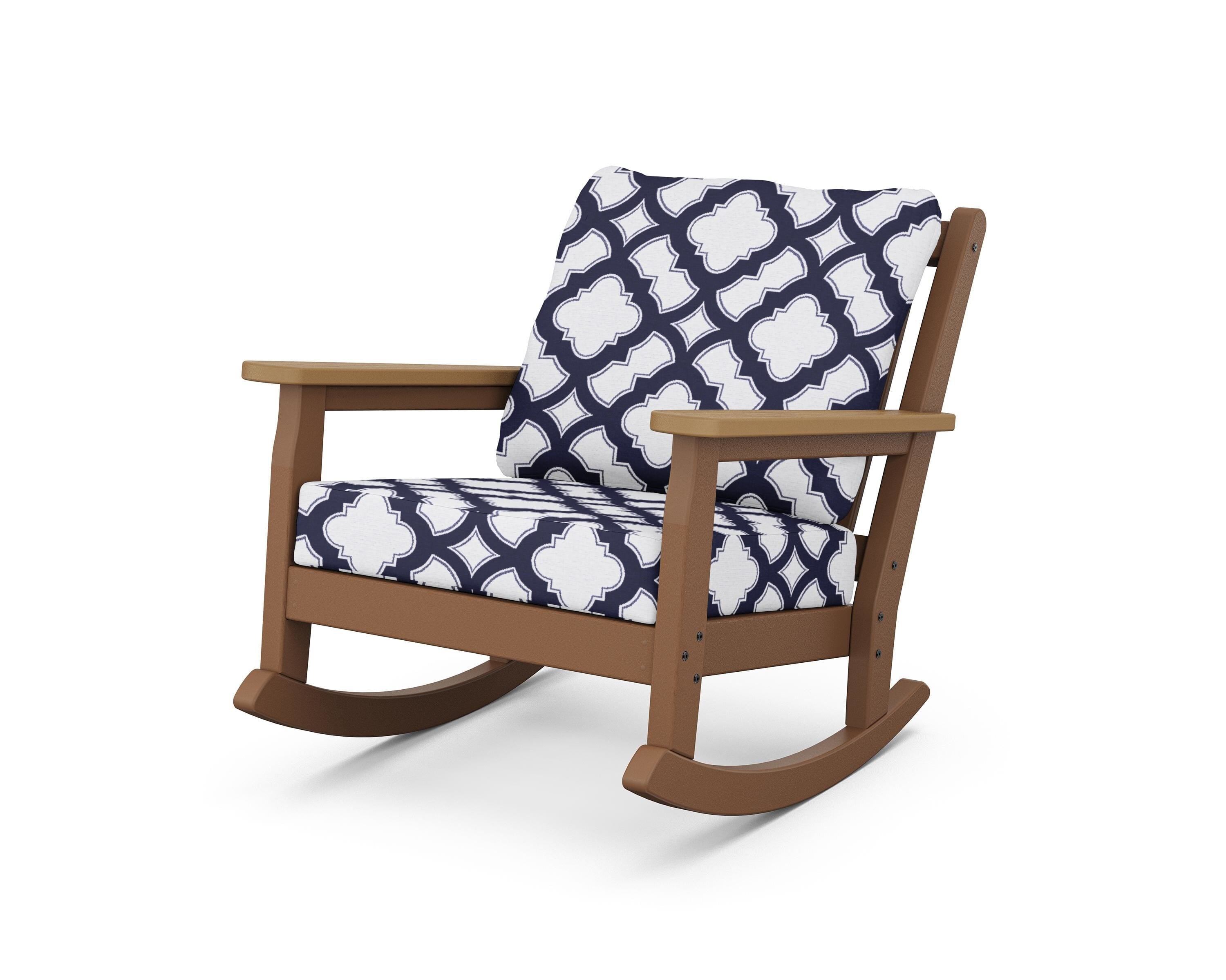 POLYWOOD® Chippendale Deep Seating Rocking Chair in Teak / Natural / Trellis Navy