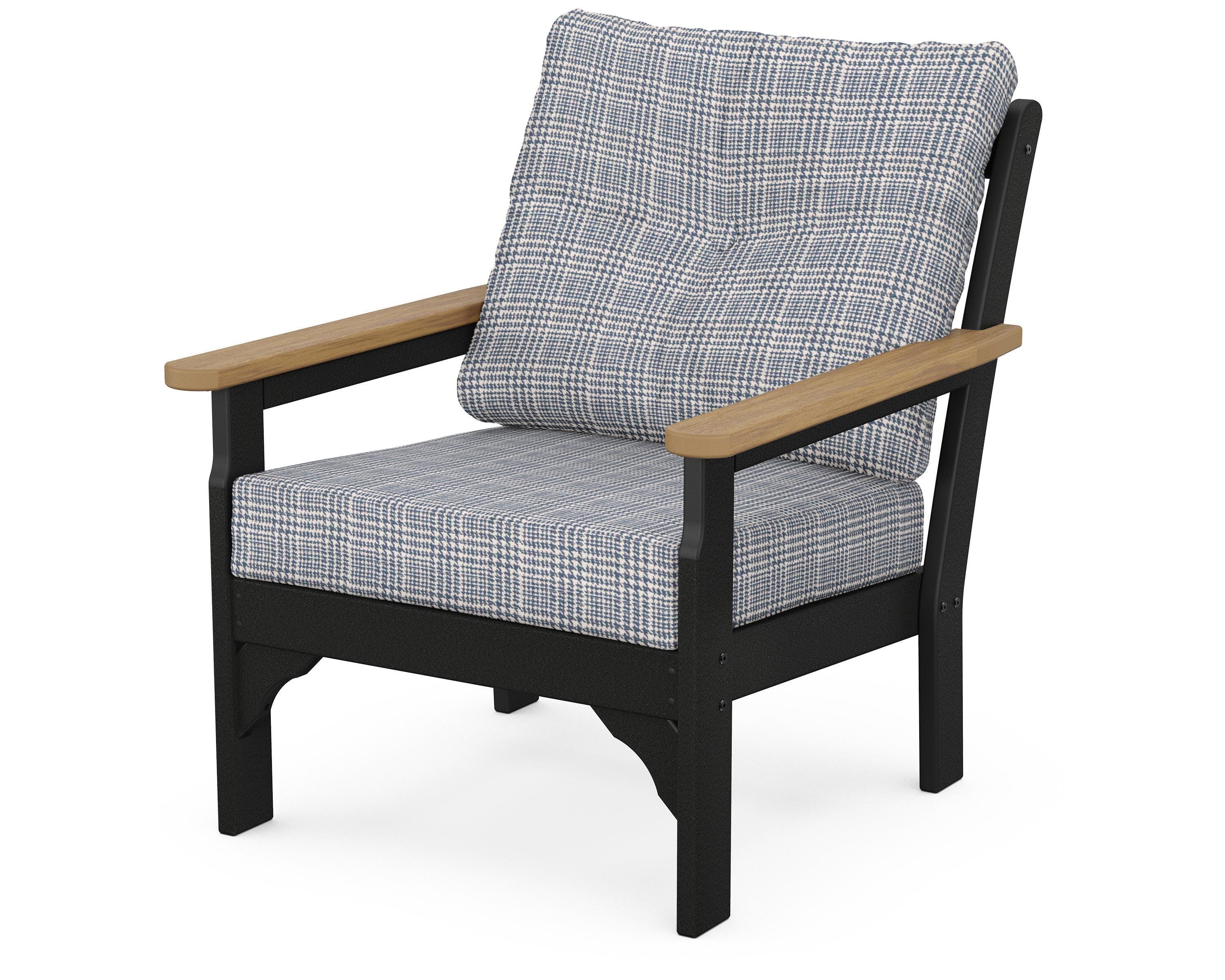 POLYWOOD® Vineyard Deep Seating Chair in Black / Natural / Houndstooth Sky Blue