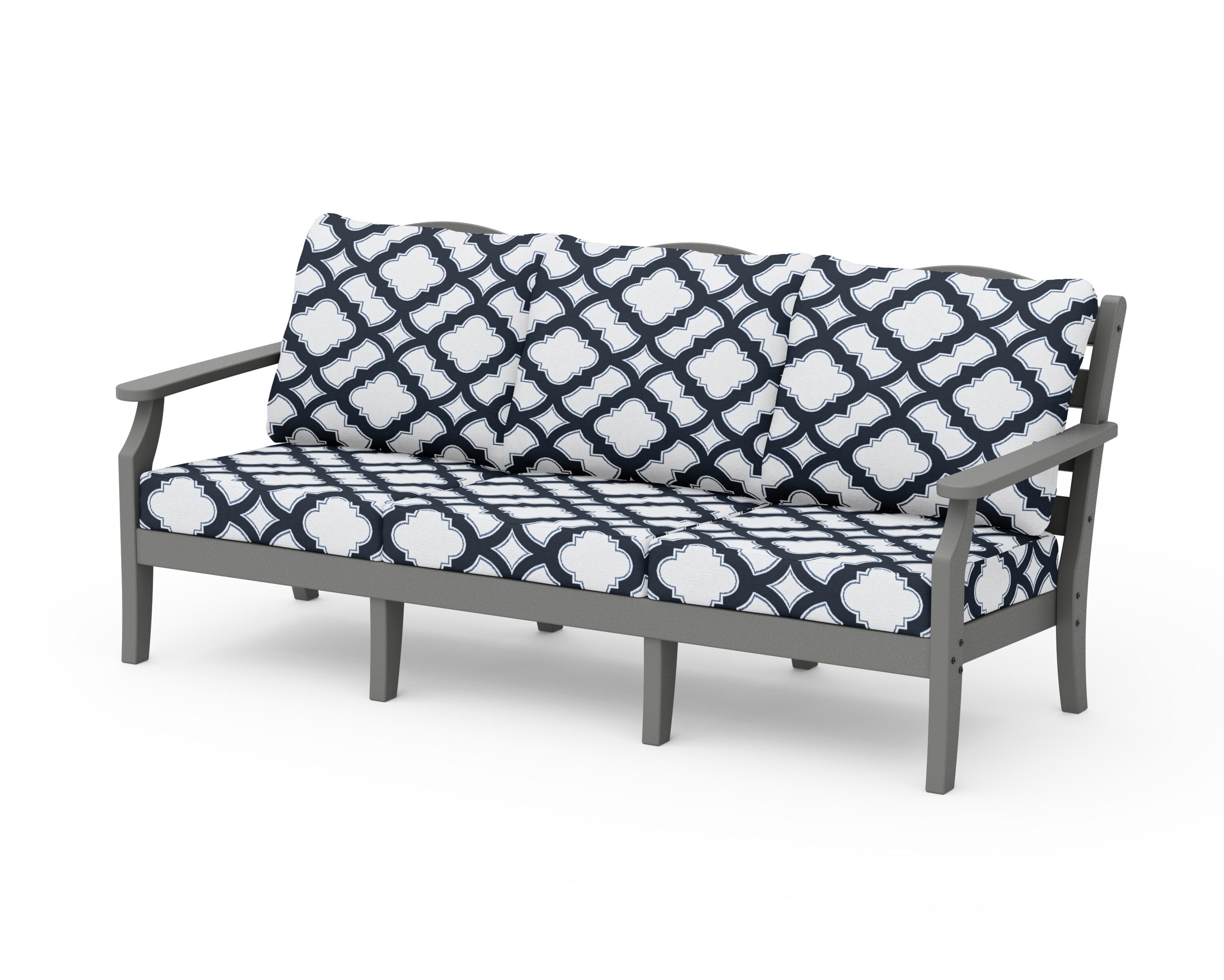 Draper James™ by POLYWOOD® Savannah Deep Seating Sofa in Slate Grey / Trellis Marine Indigo