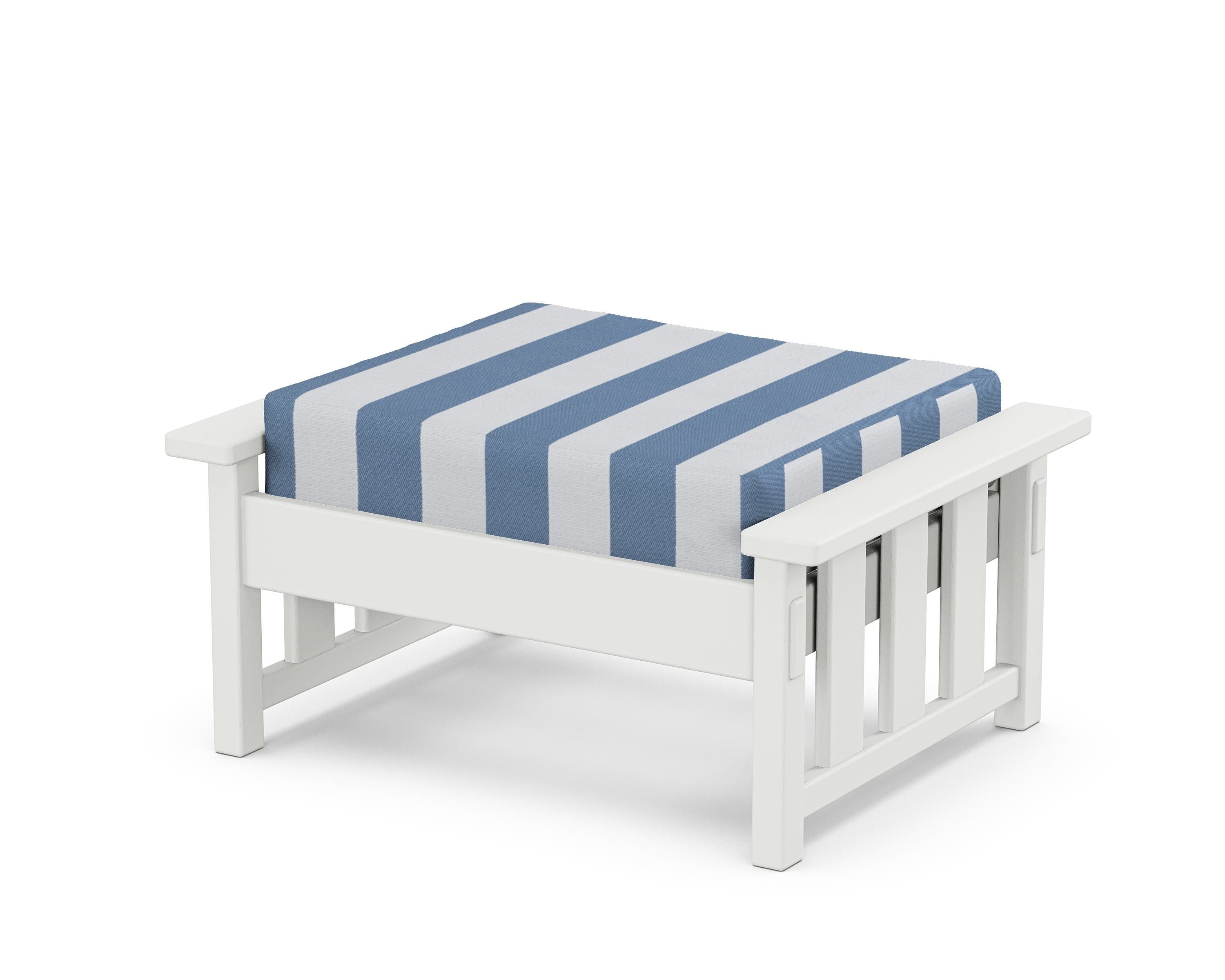 Martha Stewart by POLYWOOD® Acadia Deep Seating Ottoman in White / Cabana Stripe Sky Blue