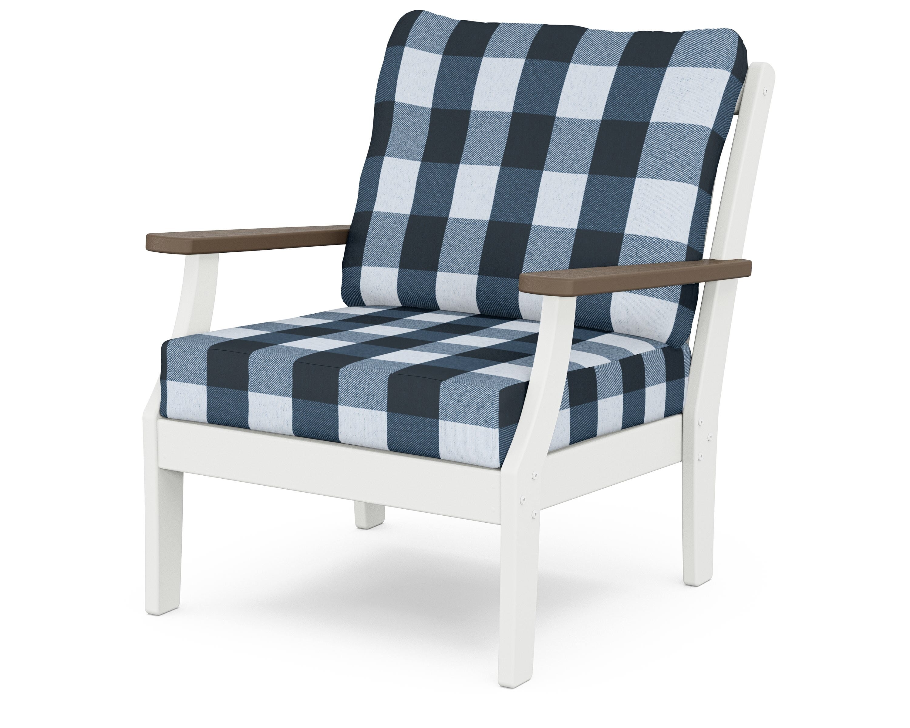 POLYWOOD® Braxton Deep Seating Chair in White / Kona / Buffalo Plaid Marine Indigo
