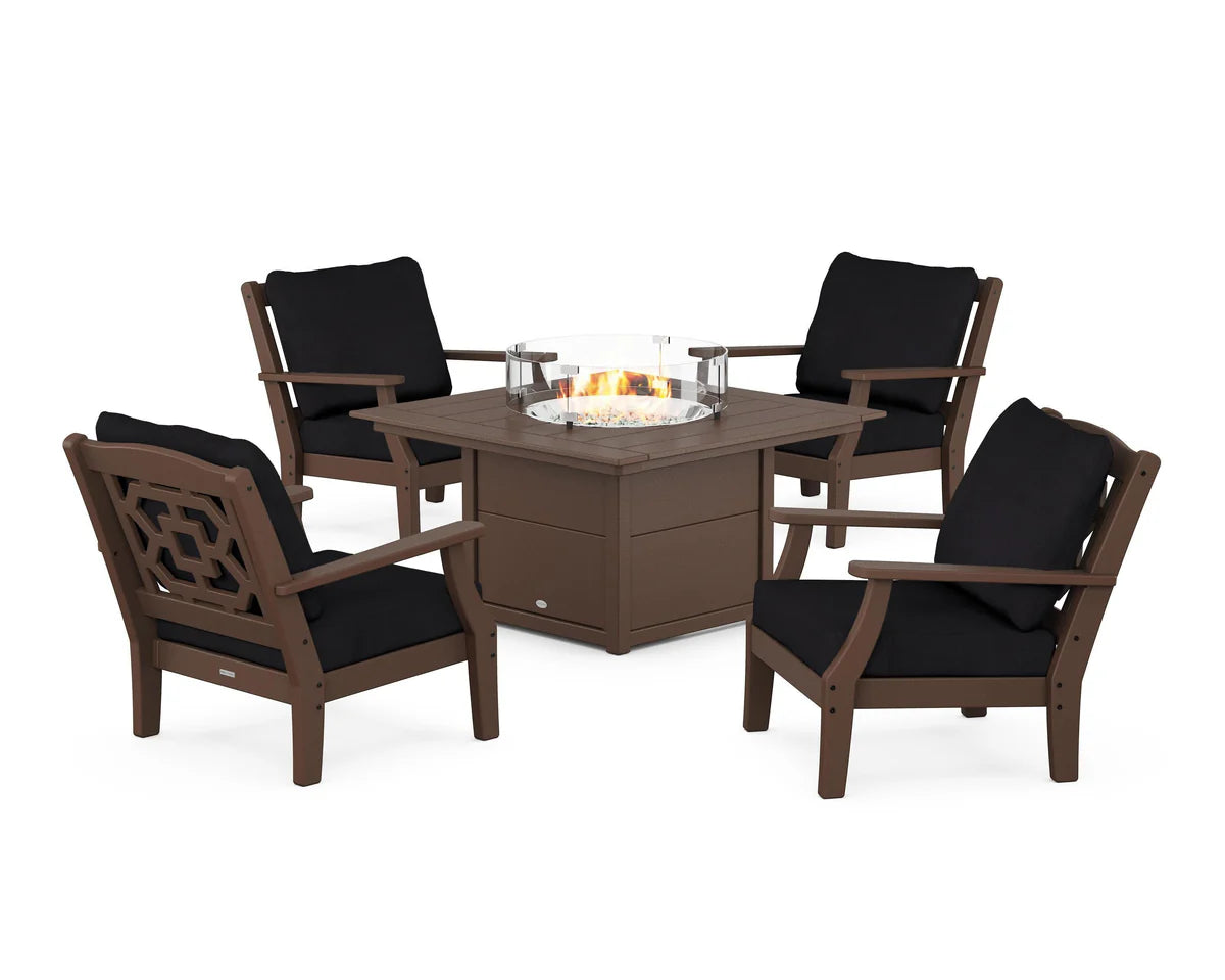 Chinoiserie 5-Piece Deep Seating Set with Fire Pit Table