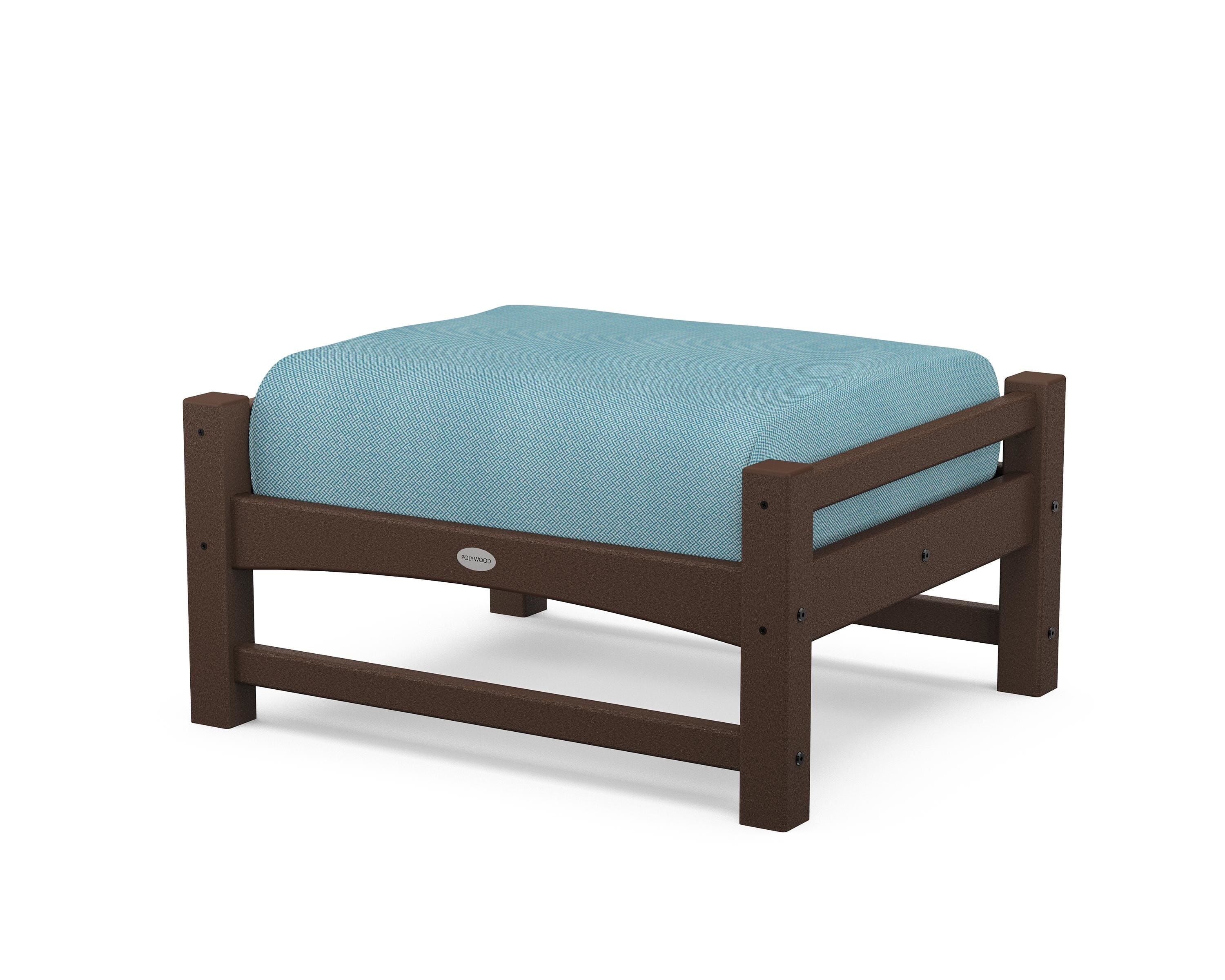 POLYWOOD® Club Ottoman in Mahogany / Lattice Sky Blue