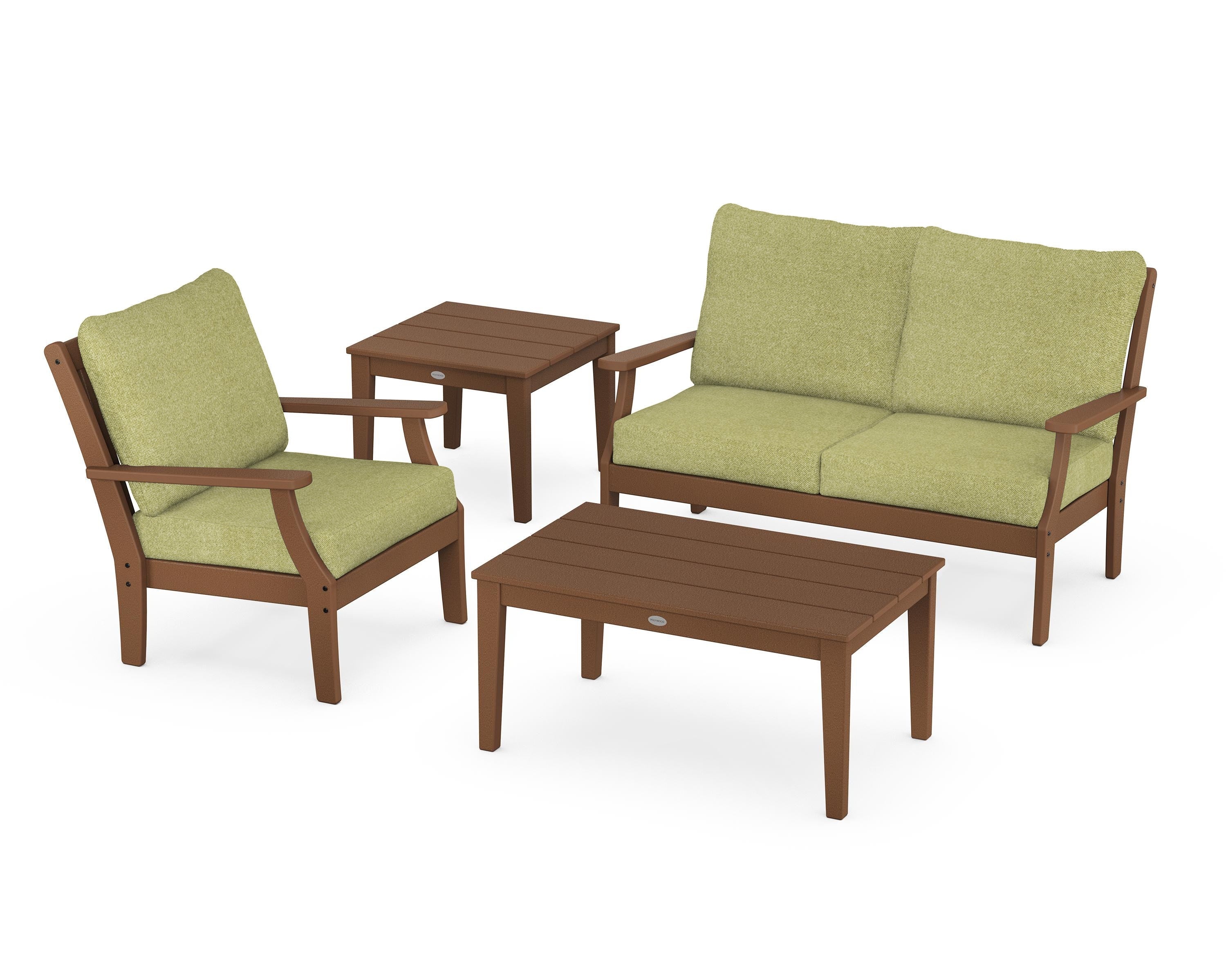POLYWOOD® Braxton 4-Piece Deep Seating Set in Teak / Chartreuse Boucle
