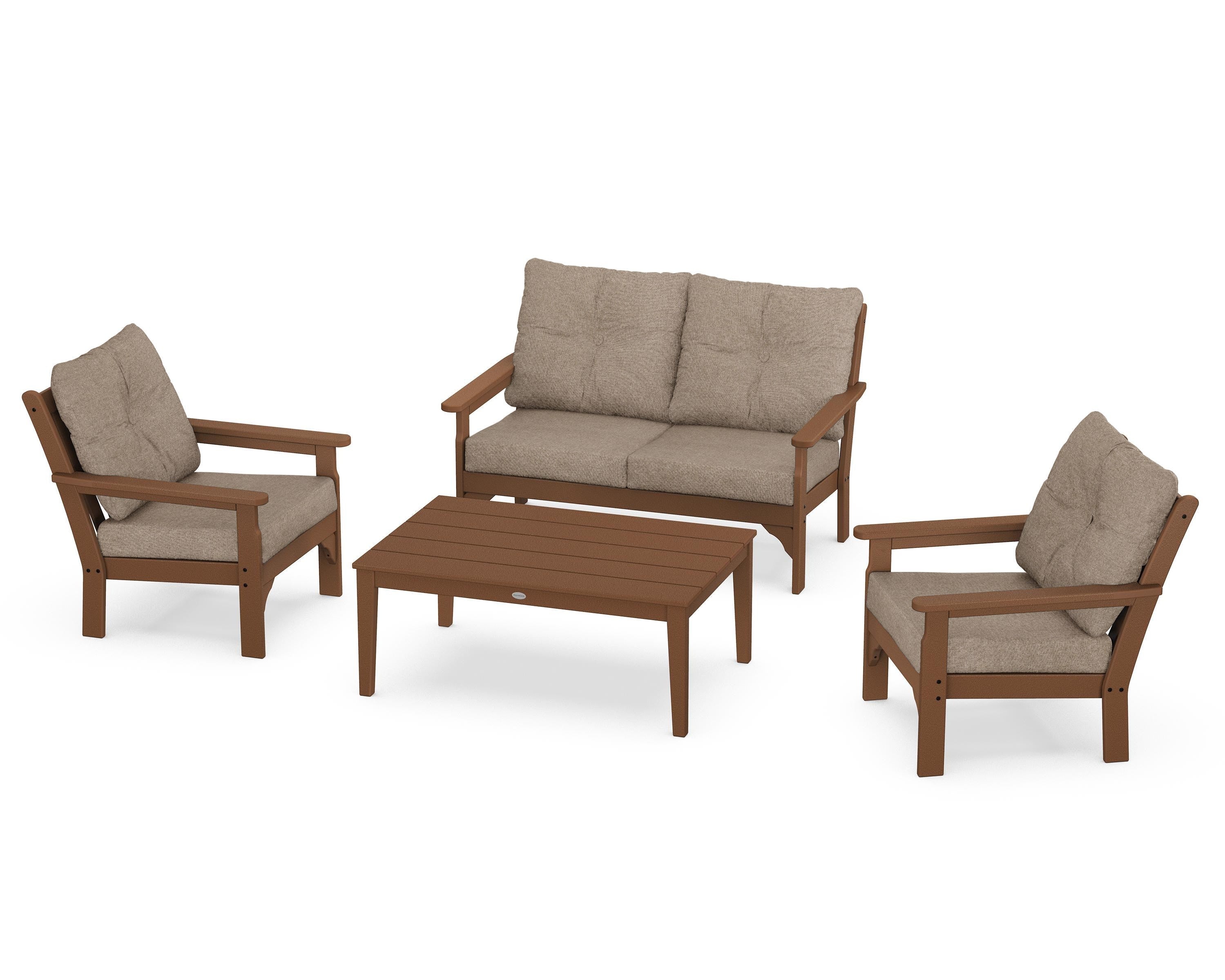 POLYWOOD® Vineyard 4-Piece Deep Seating Set in Teak / Spiced Burlap