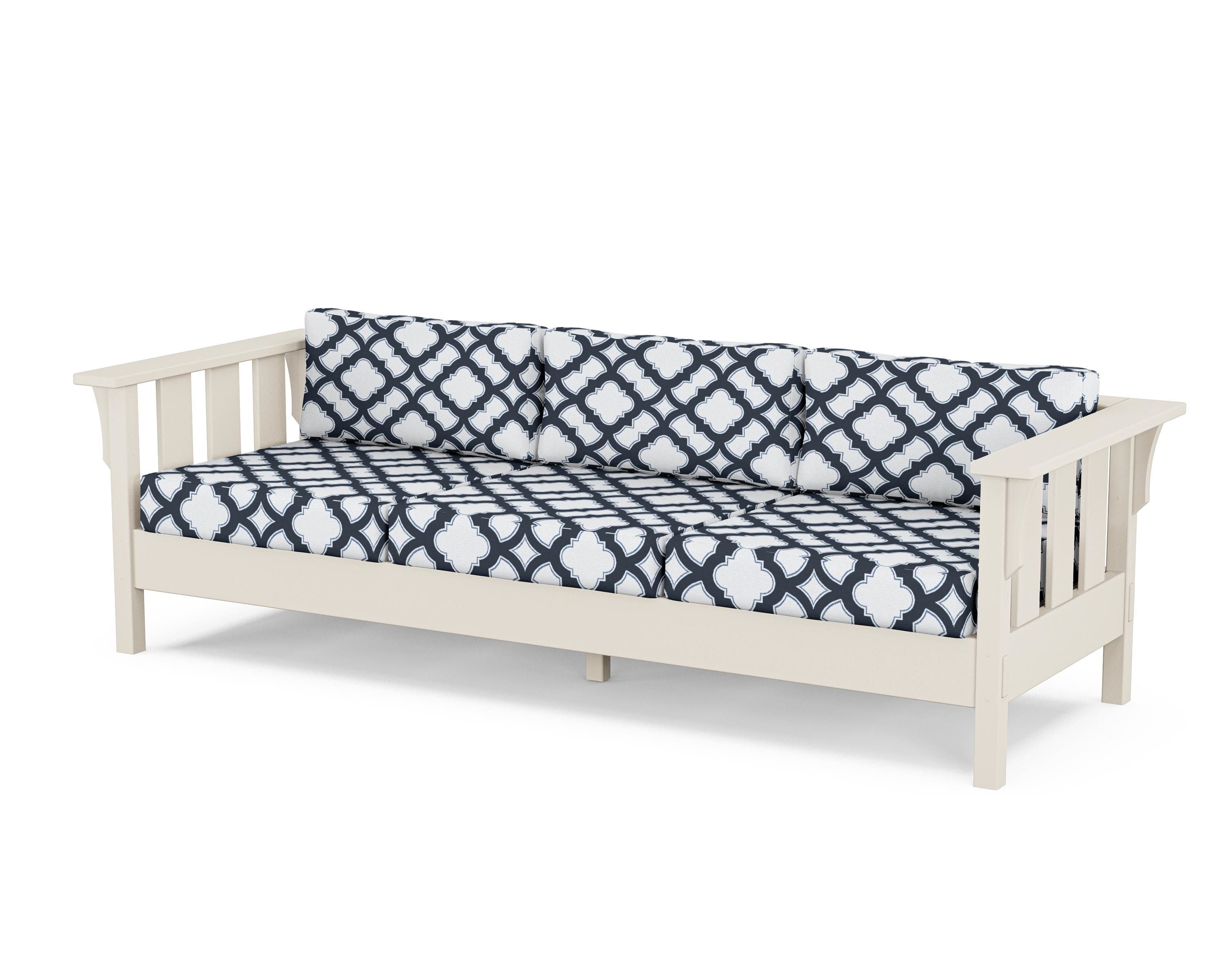 Martha Stewart by POLYWOOD® Acadia Deep Seating Sofa in Sand / Trellis Marine Indigo
