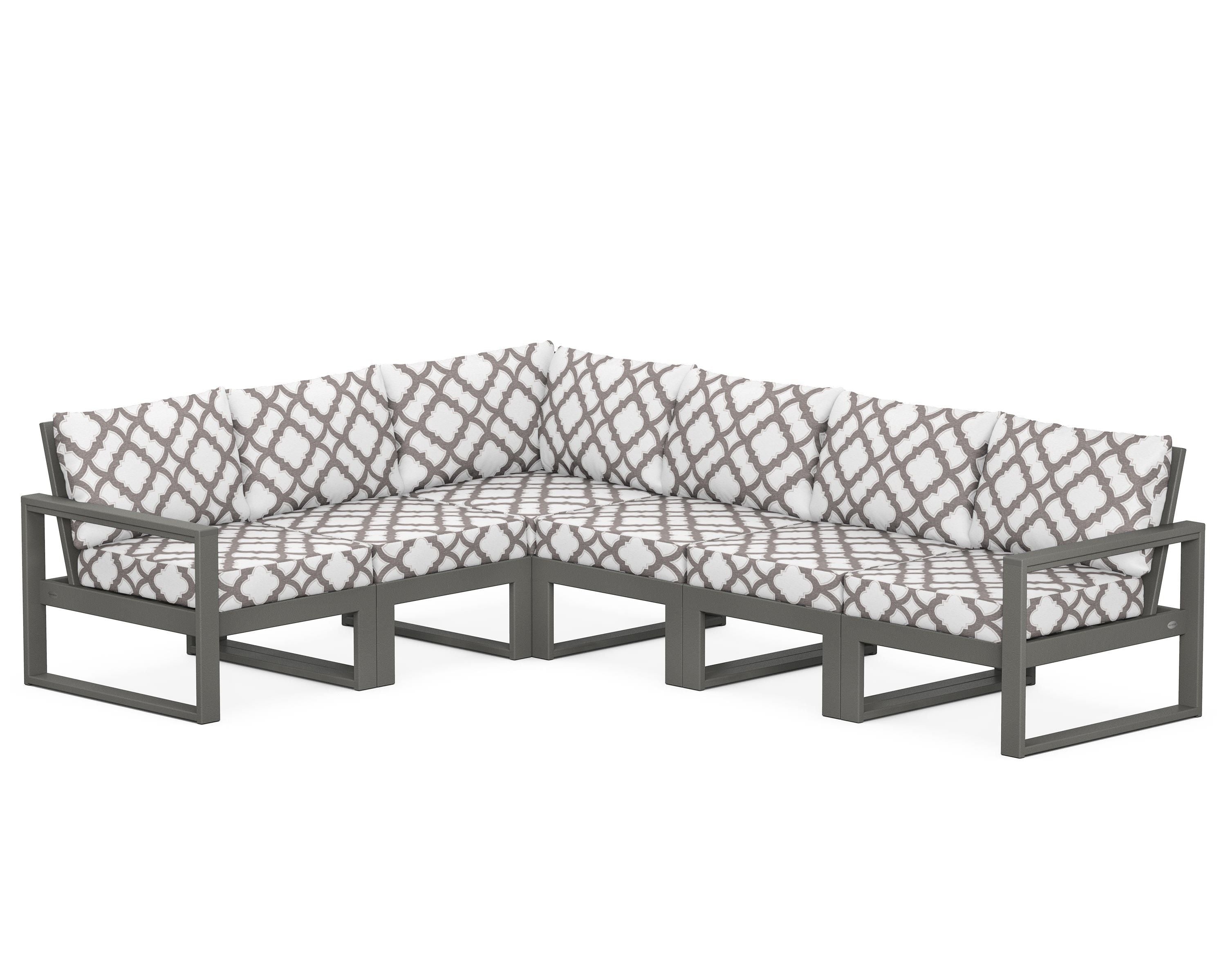 POLYWOOD® EDGE 6-Piece Modular Deep Seating Set in Slate Grey / Trellis Grey Mist