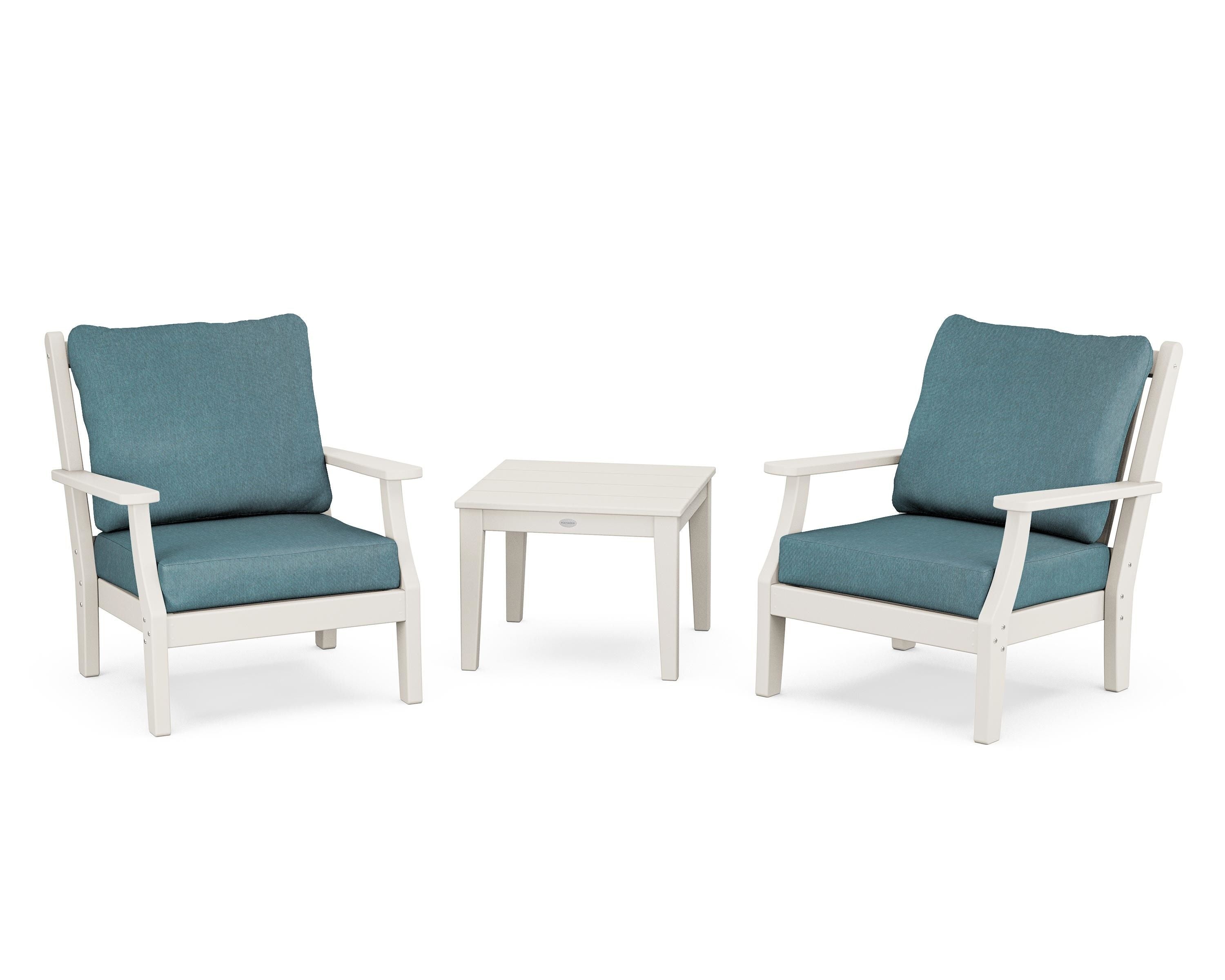 Country Living Wovendale 3-Piece Deep Seating Set in Sand / Ocean Teal