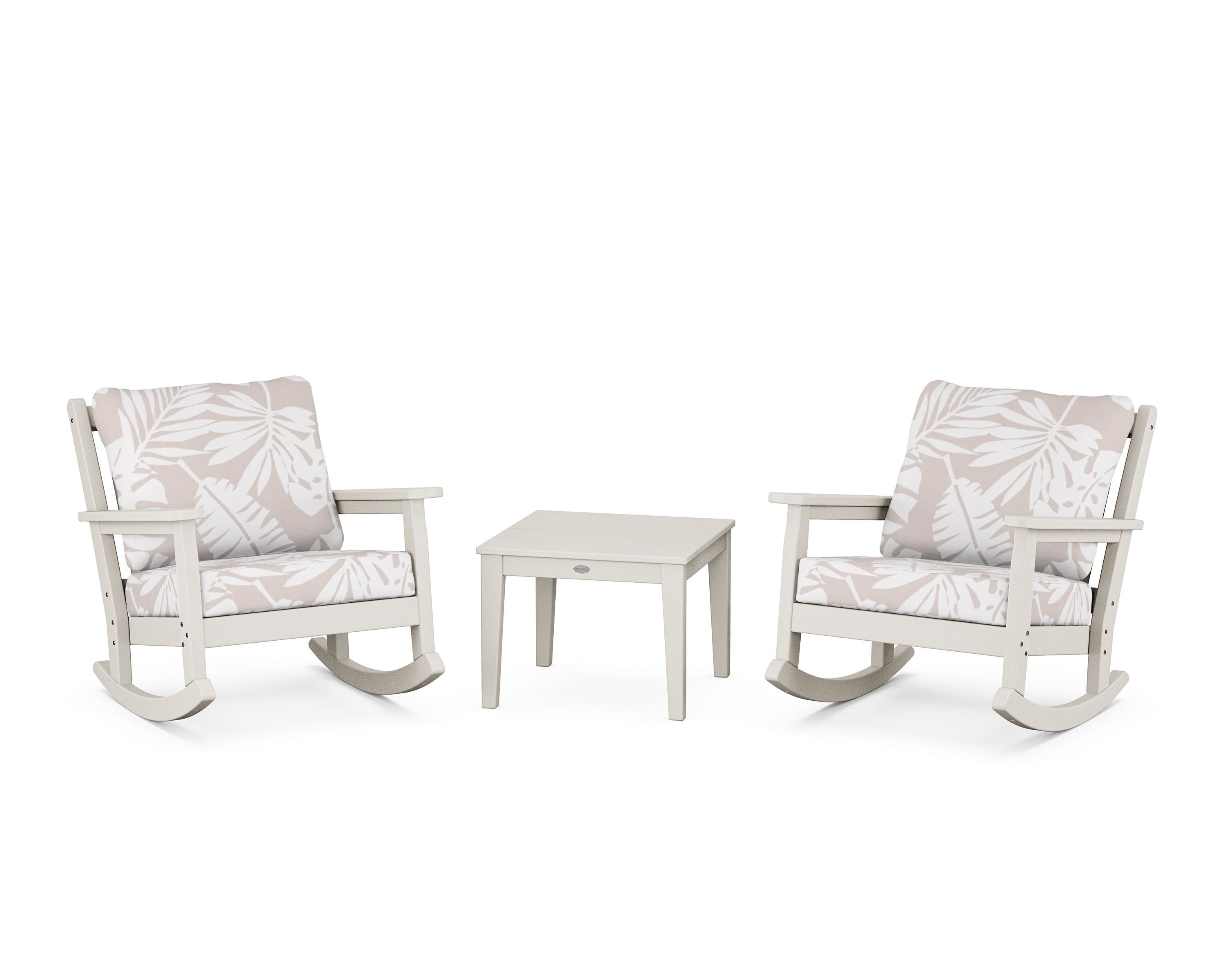 POLYWOOD® Chippendale 3-Piece Deep Seating Rocker Set in Sand / Leaf Dune Burlap