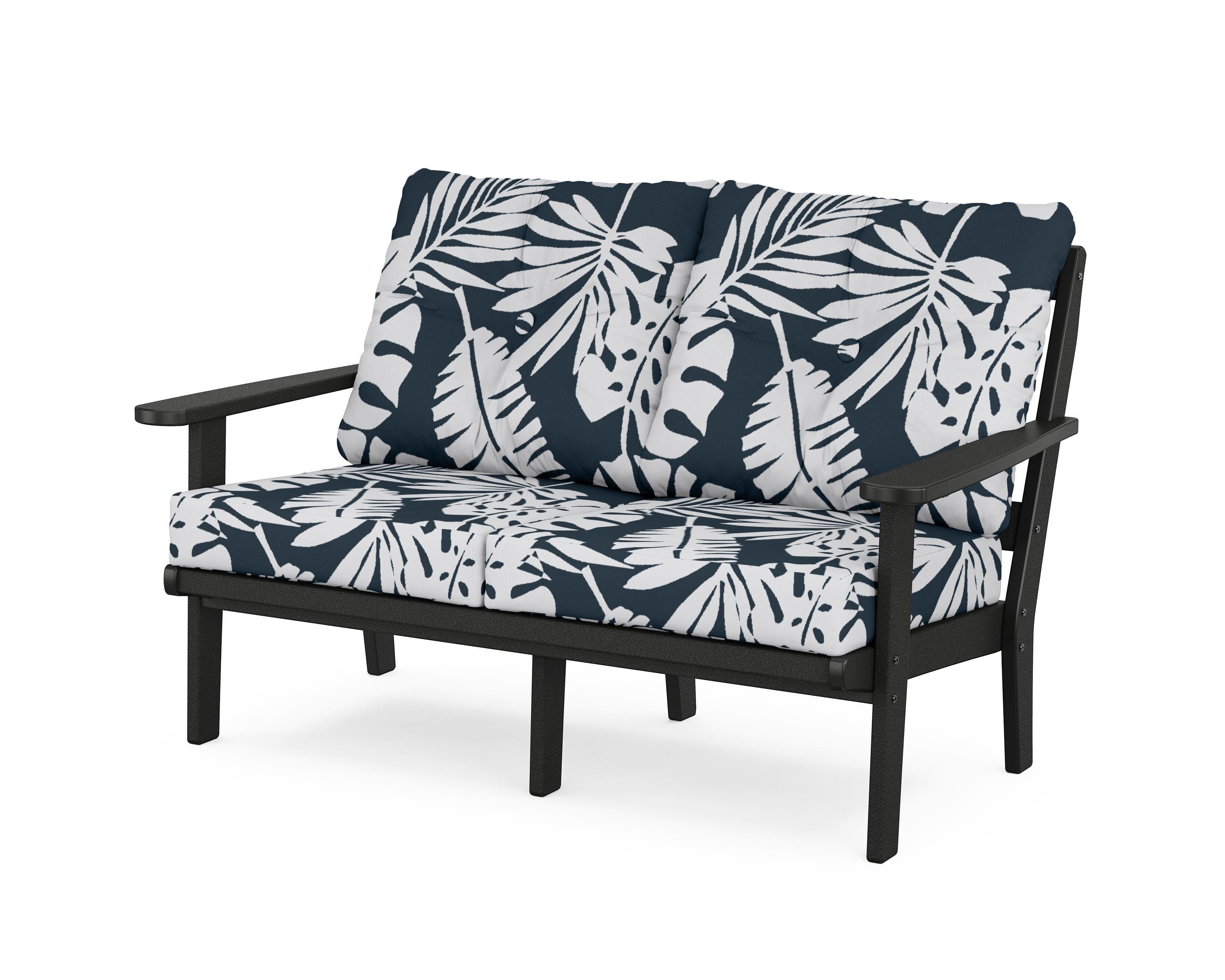 POLYWOOD® Mission Deep Seating Loveseat in Black / Leaf Marine Indigo
