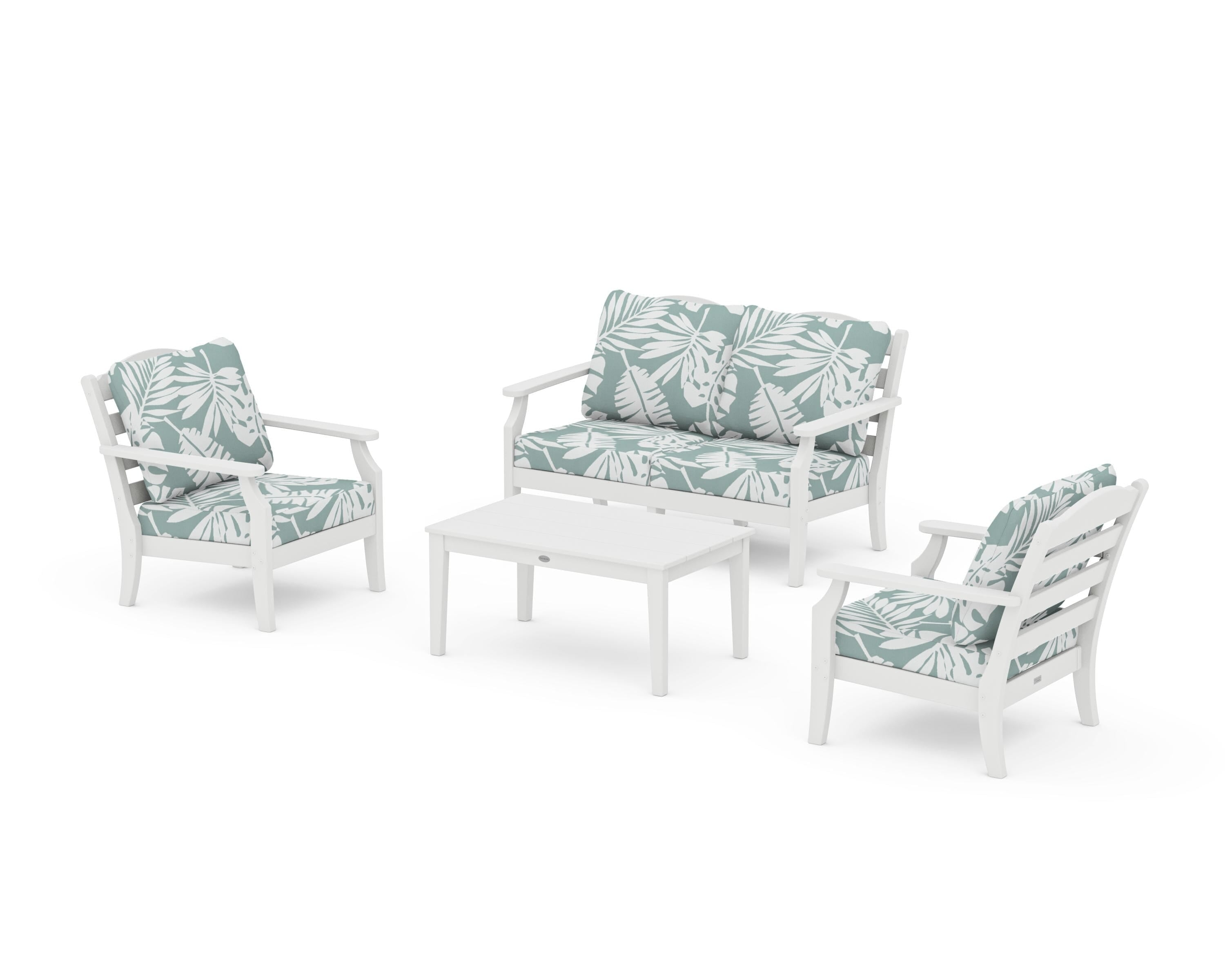 Draper James™ by POLYWOOD® Savannah 4-Piece Deep Seating Set with Loveseat in White / Leaf Glacier Spa