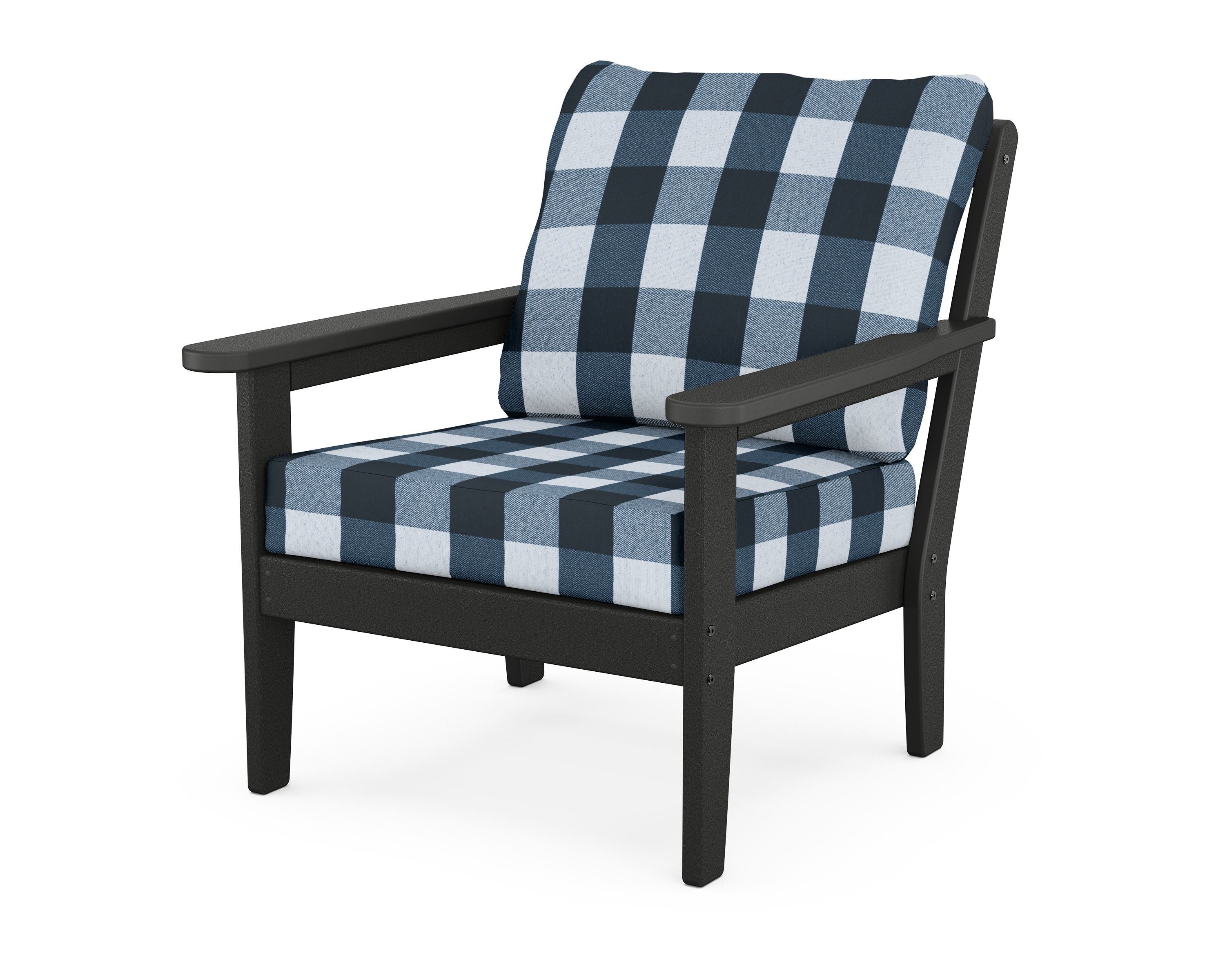 Country Living Cottage Deep Seating Chair in Black / Buffalo Plaid Marine Indigo