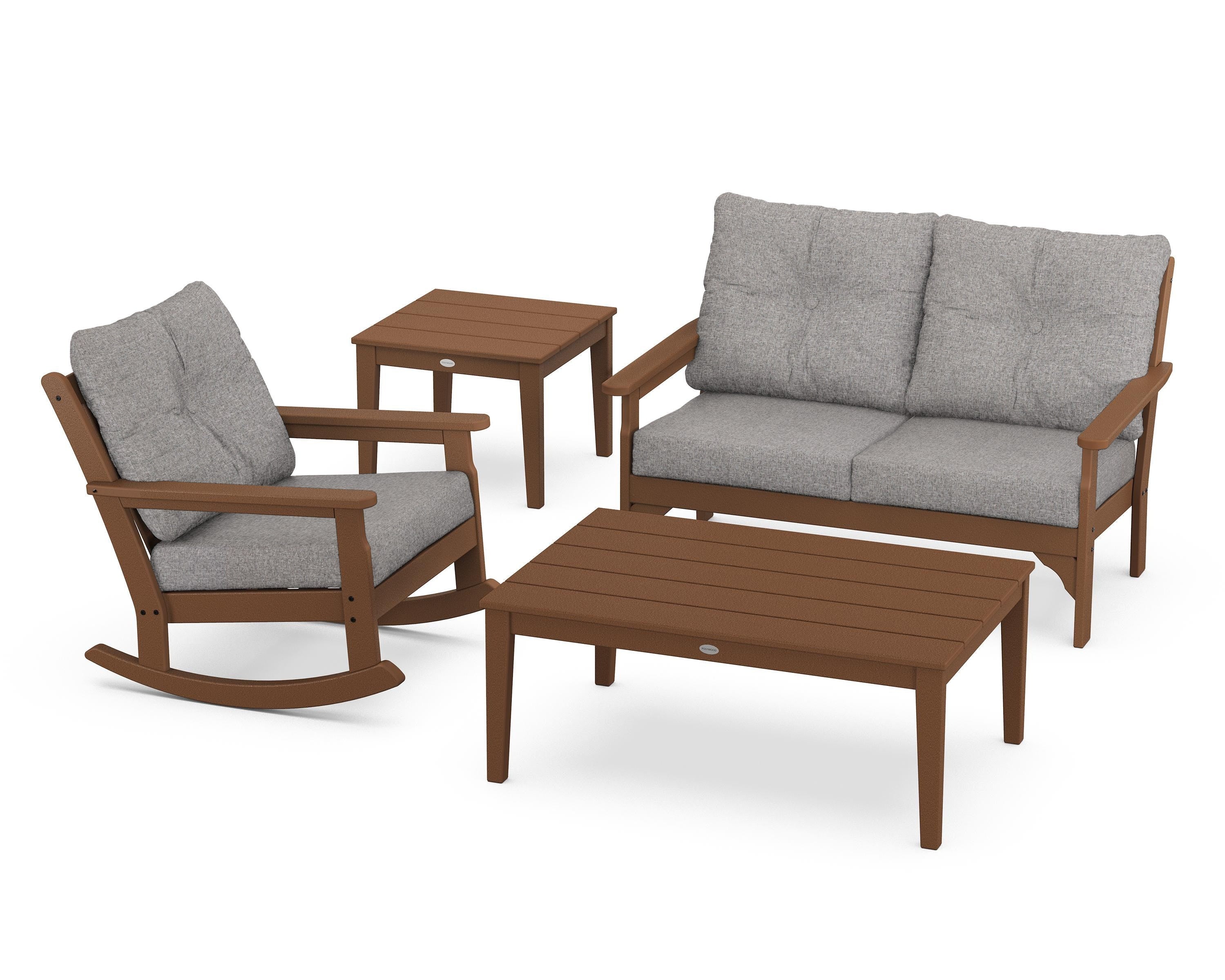 POLYWOOD® Vineyard 4-Piece Deep Seating Rocker Set in Teak / Grey Mist