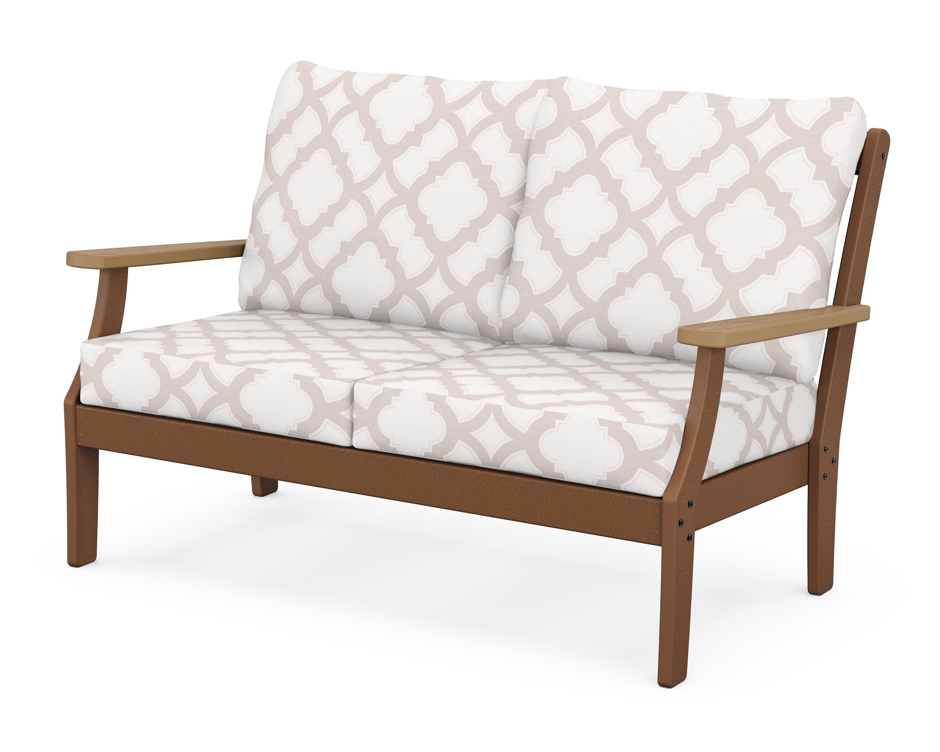 POLYWOOD® Braxton Deep Seating Loveseat in Teak / Natural / Trellis Dune Burlap
